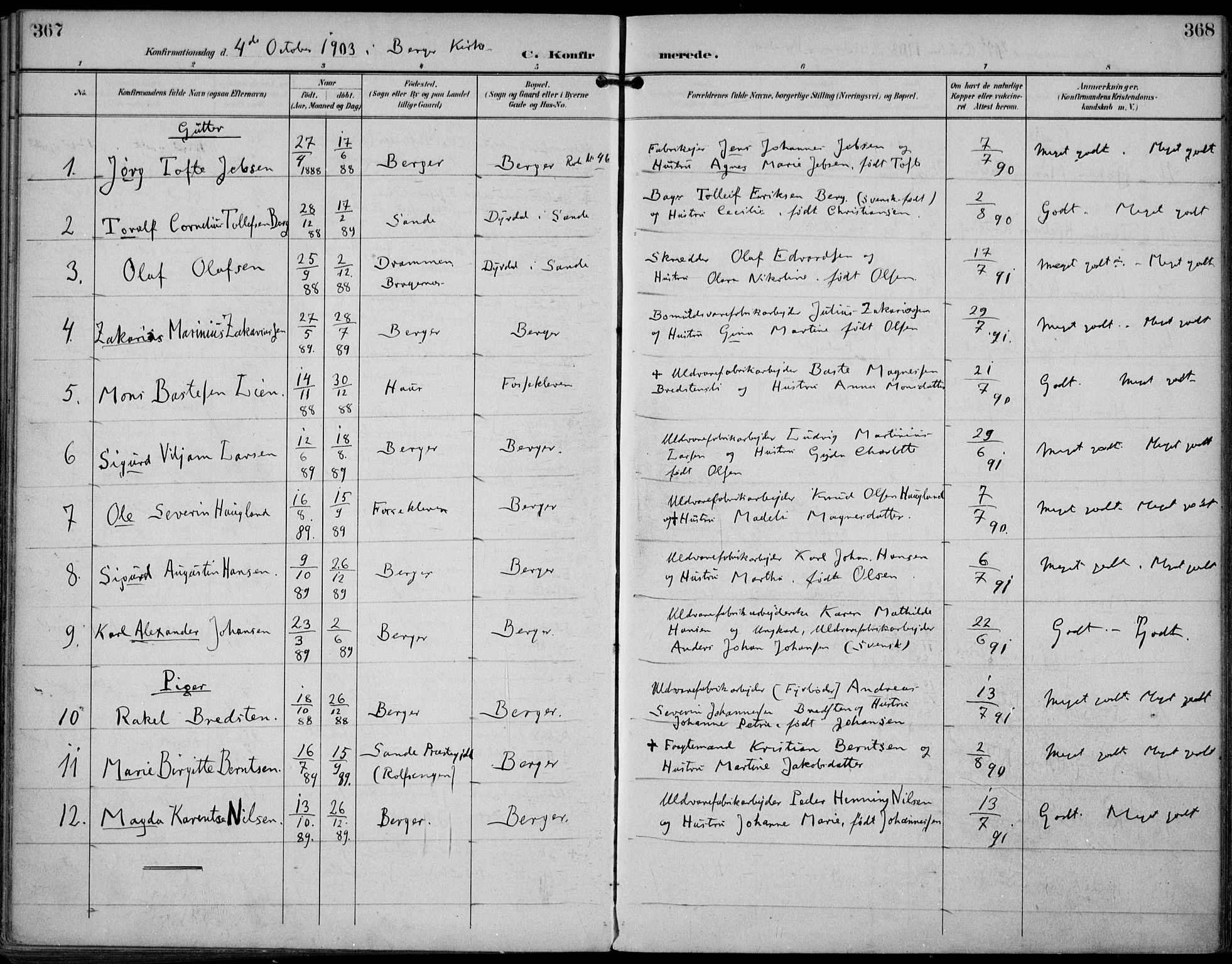 Strømm kirkebøker, AV/SAKO-A-322/F/Fa/L0005: Parish register (official) no. I 5, 1898-1919, p. 367-368