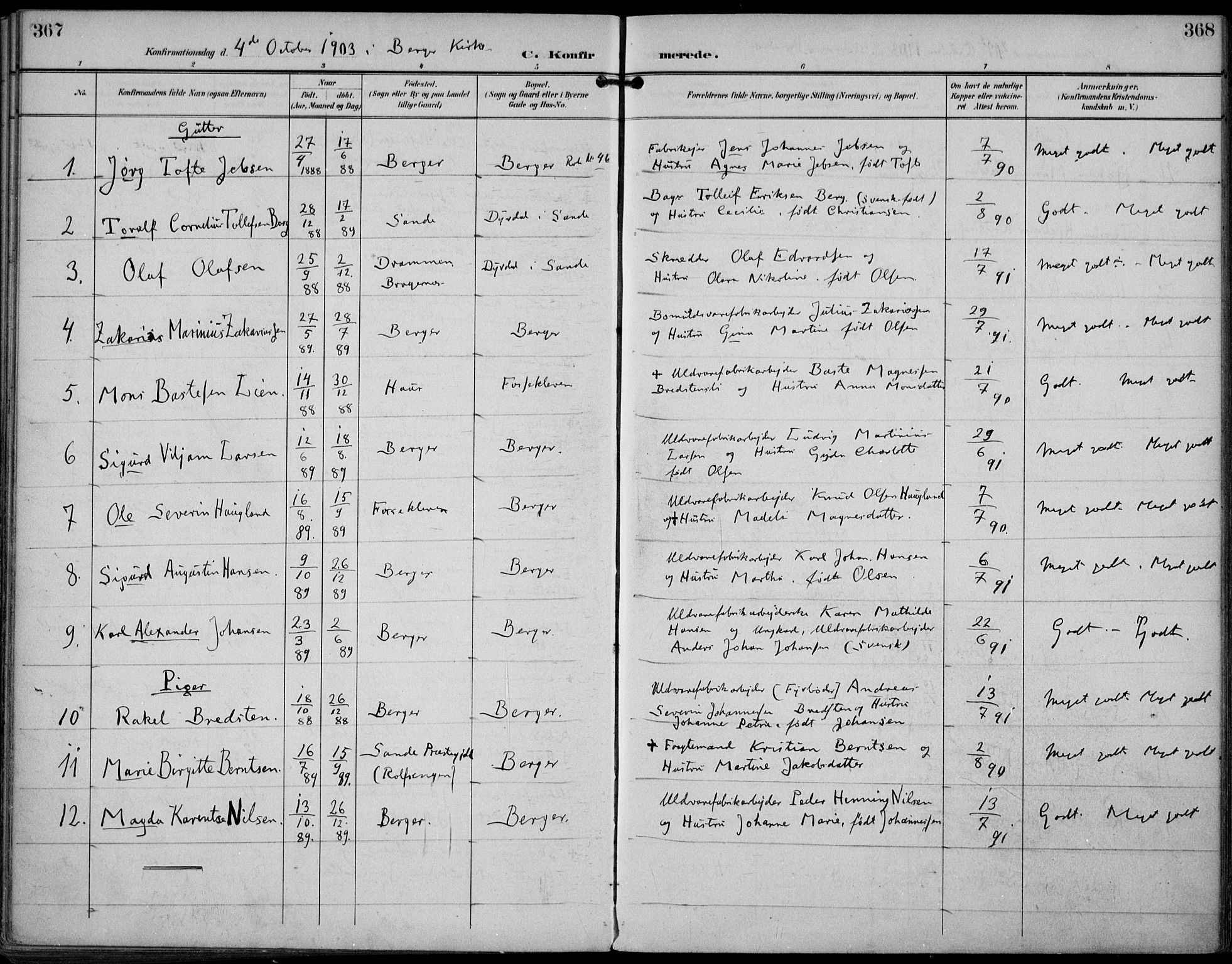 Strømm kirkebøker, AV/SAKO-A-322/F/Fa/L0005: Parish register (official) no. I 5, 1898-1919, p. 367-368