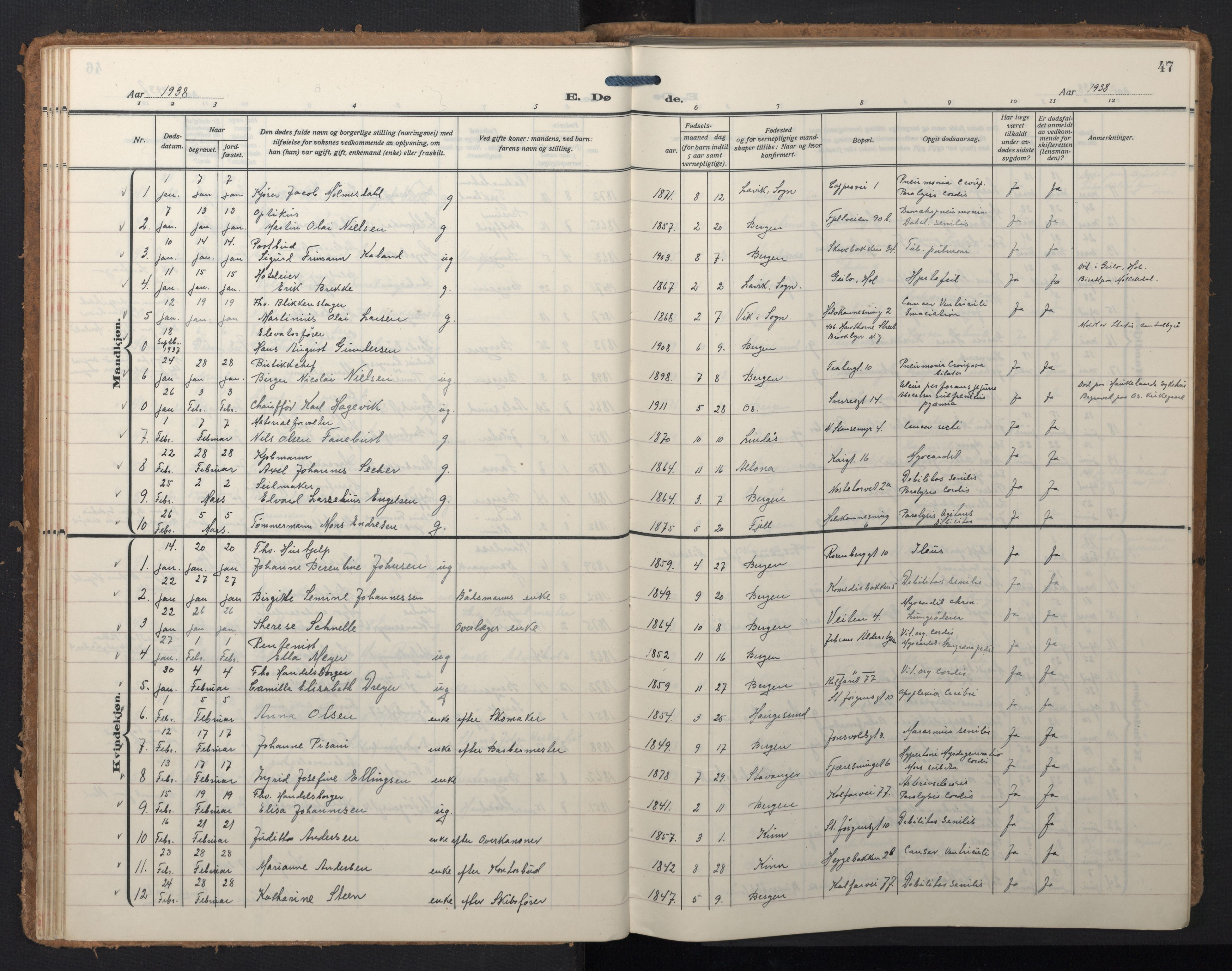 Domkirken sokneprestembete, SAB/A-74801/H/Hab/L0043: Parish register (copy) no. E 7, 1929-1965, p. 46b-47a
