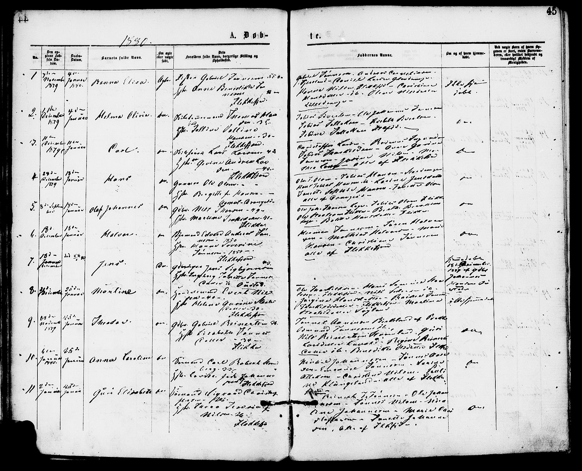 Flekkefjord sokneprestkontor, AV/SAK-1111-0012/F/Fa/Fac/L0007: Parish register (official) no. A 7, 1875-1885, p. 45