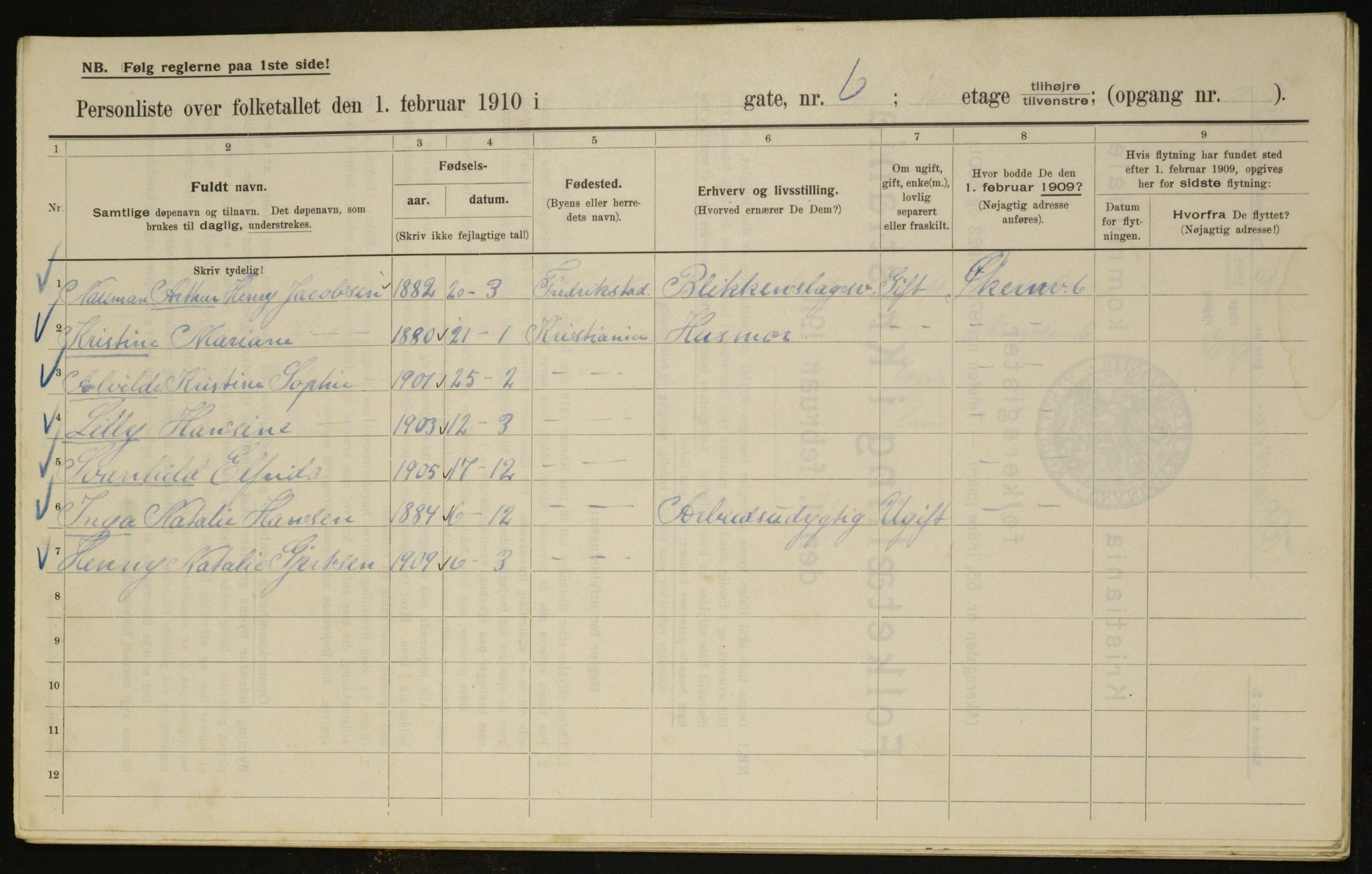 OBA, Municipal Census 1910 for Kristiania, 1910, p. 122063