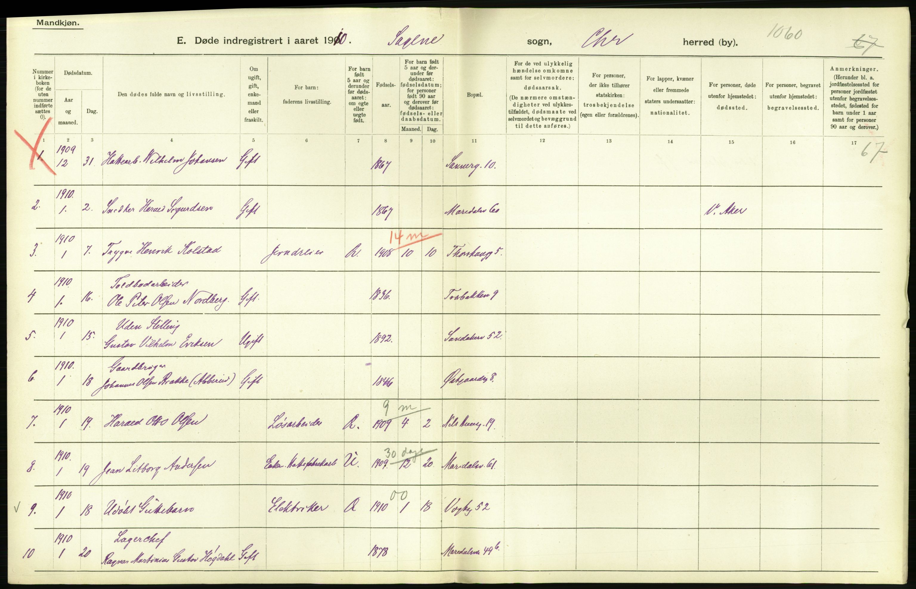 Statistisk sentralbyrå, Sosiodemografiske emner, Befolkning, RA/S-2228/D/Df/Dfa/Dfah/L0008: Kristiania: Døde, 1910, p. 950