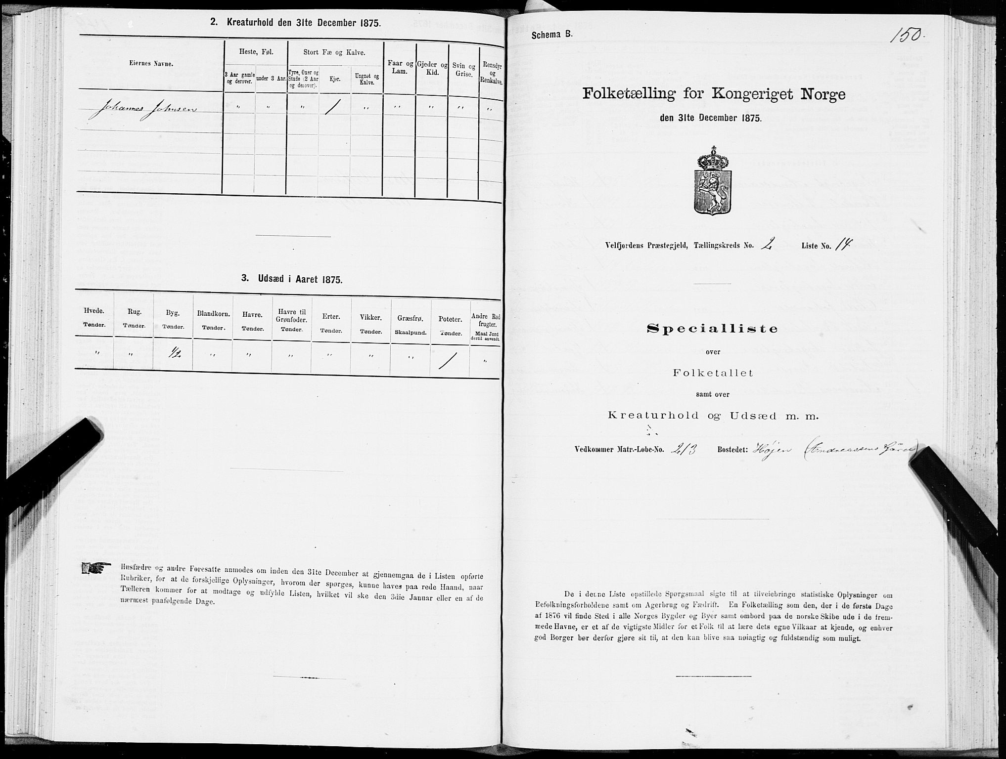 SAT, 1875 census for 1813P Velfjord, 1875, p. 1150