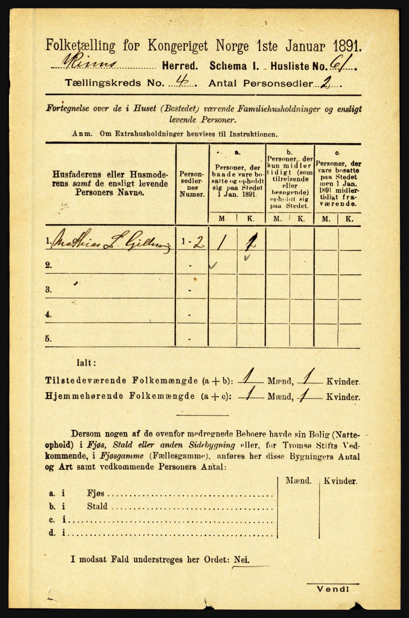 RA, 1891 census for 1437 Kinn, 1891, p. 1316