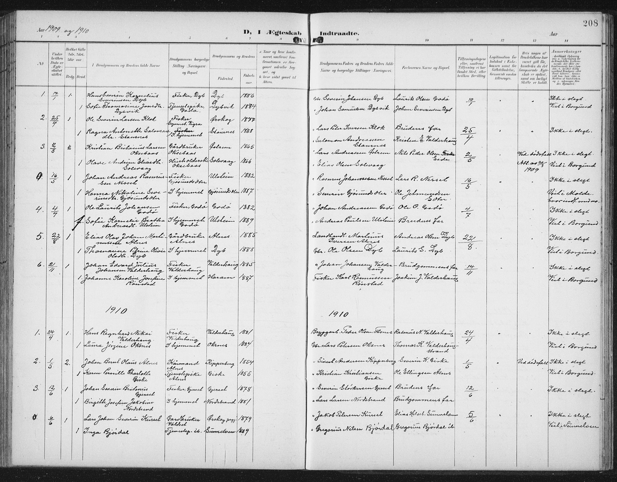 Ministerialprotokoller, klokkerbøker og fødselsregistre - Møre og Romsdal, AV/SAT-A-1454/534/L0489: Parish register (copy) no. 534C01, 1899-1941, p. 208