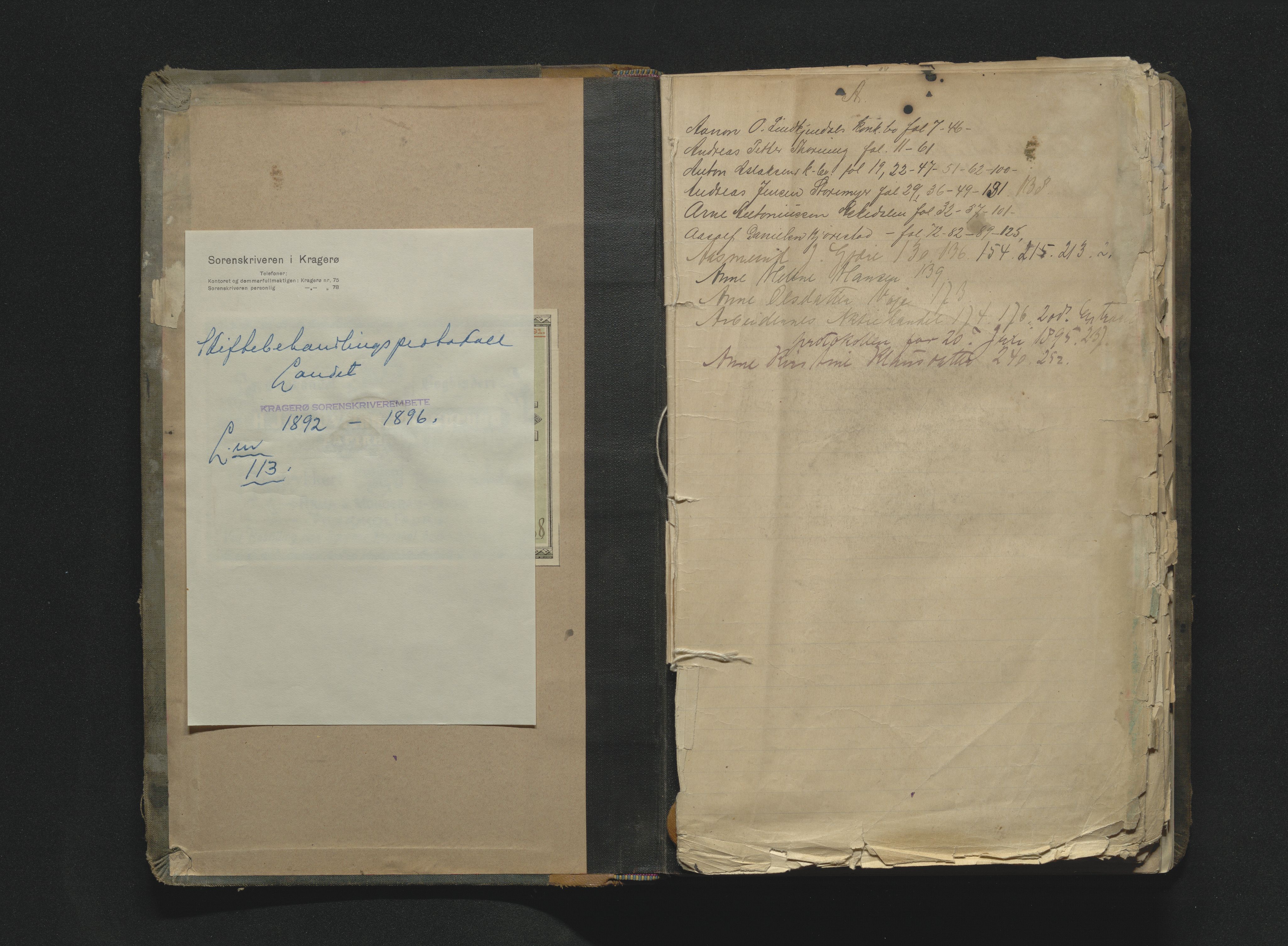 Bamble sorenskriveri, SAKO/A-214/H/Hb/Hbc/L0010: Skifteforhandlingsprotokoll, 1892-1896