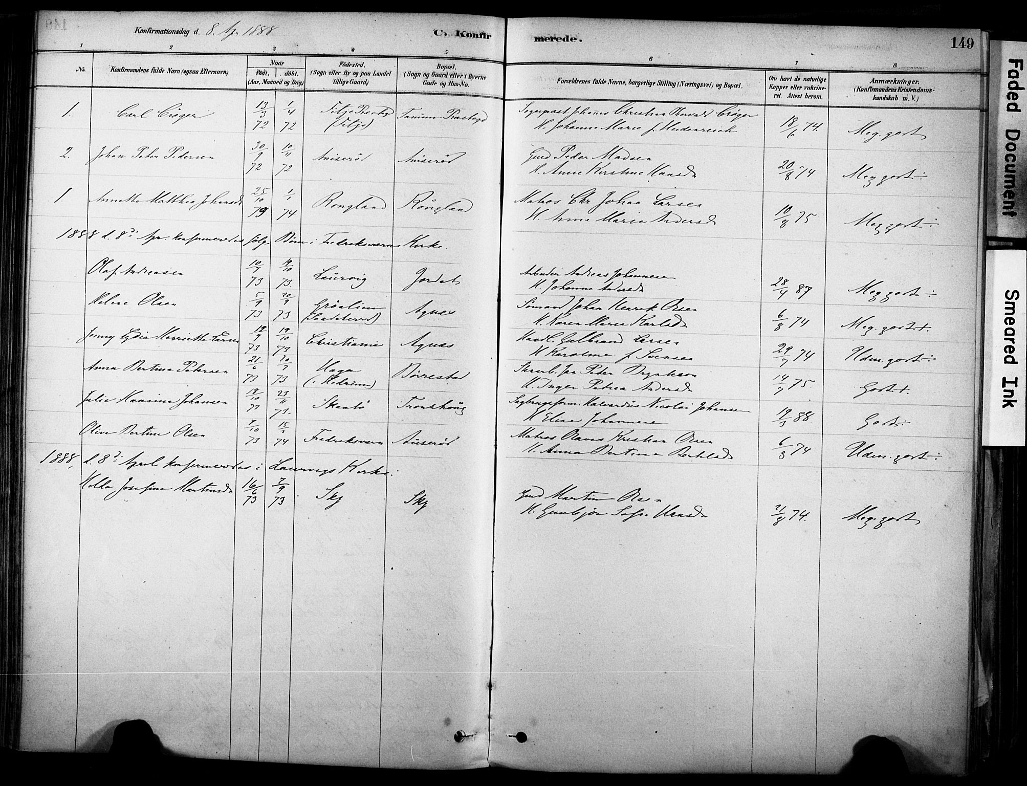 Brunlanes kirkebøker, AV/SAKO-A-342/F/Fc/L0001: Parish register (official) no. III 1, 1878-1899, p. 149