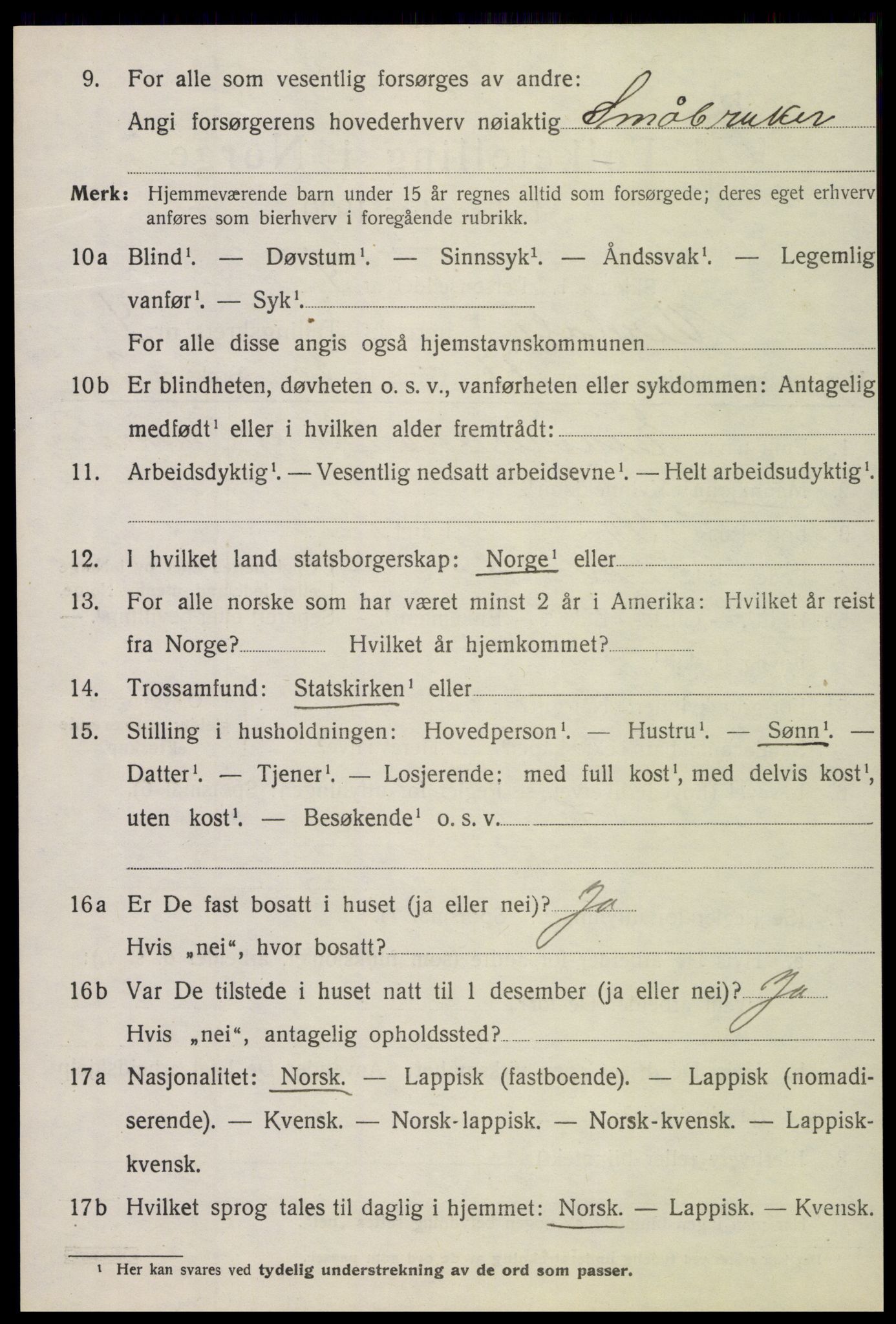 SAT, 1920 census for Verdal, 1920, p. 8564