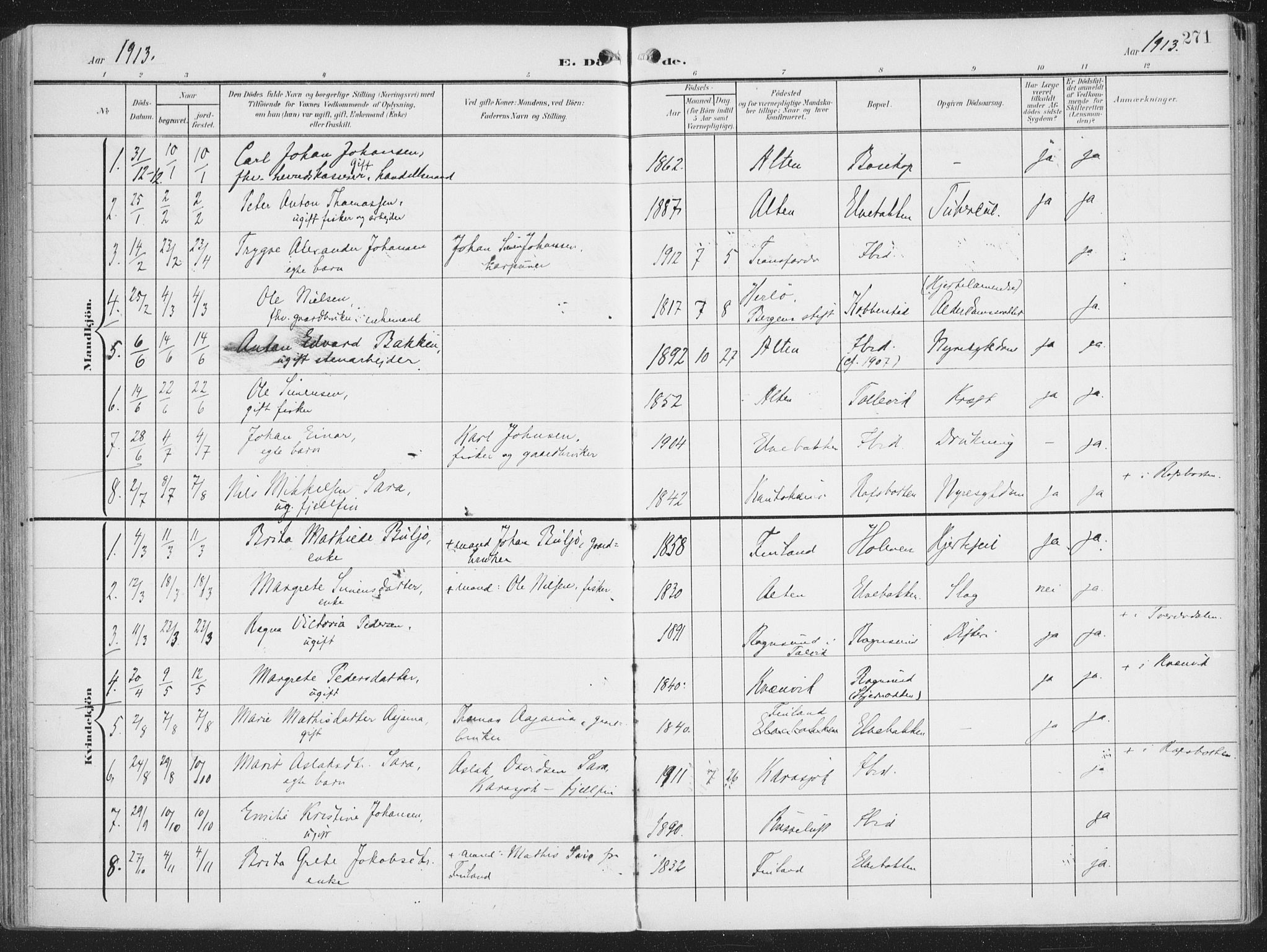 Alta sokneprestkontor, SATØ/S-1338/H/Ha/L0005.kirke: Parish register (official) no. 5, 1904-1918, p. 271