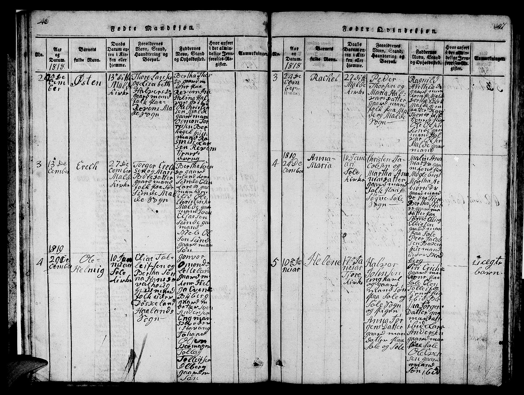 Håland sokneprestkontor, SAST/A-101802/001/30BB/L0001: Parish register (copy) no. B 1, 1815-1845, p. 46-47