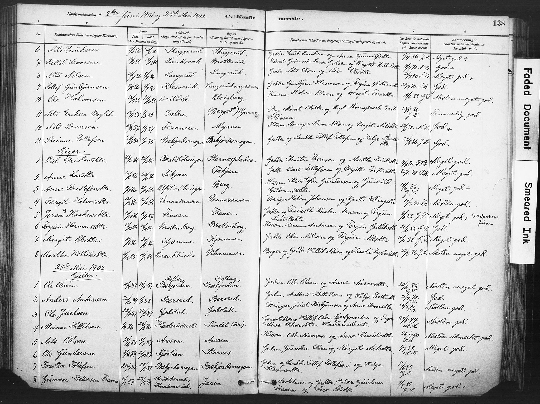 Rollag kirkebøker, SAKO/A-240/F/Fa/L0011: Parish register (official) no. I 11, 1878-1902, p. 138