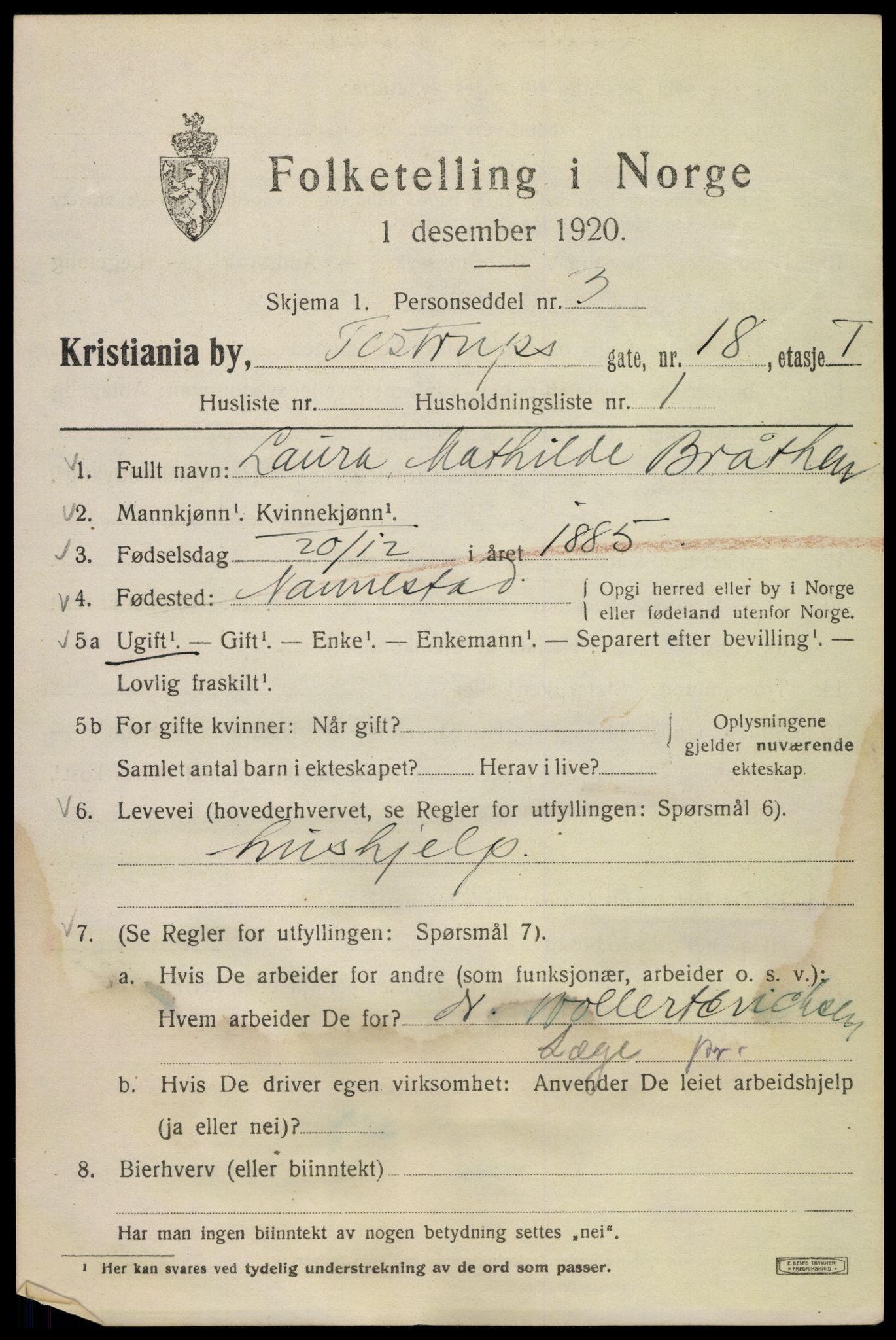 SAO, 1920 census for Kristiania, 1920, p. 595329