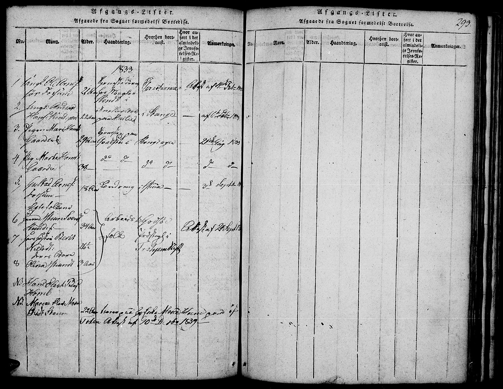 Land prestekontor, SAH/PREST-120/H/Ha/Hab/L0001: Parish register (copy) no. 1, 1814-1833, p. 293