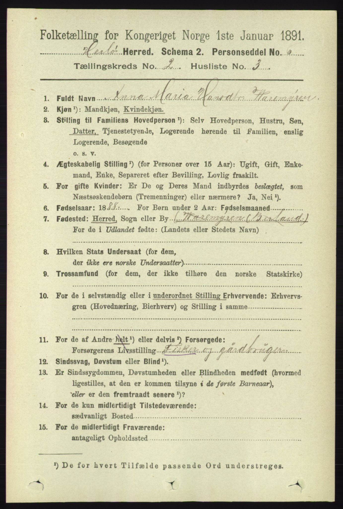 RA, 1891 census for 1258 Herdla, 1891, p. 558