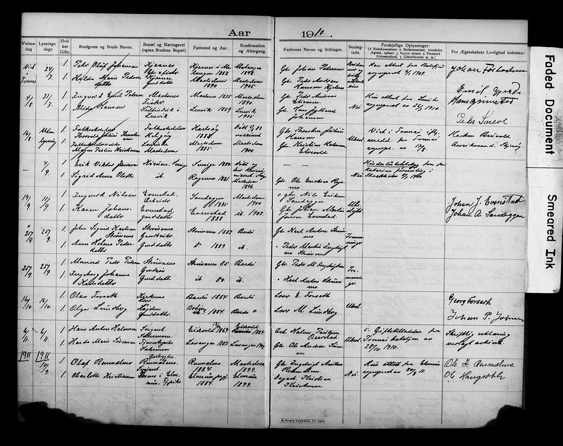 Målselv sokneprestembete, AV/SATØ-S-1311/I/Id/L0040: Banns register no. 40, 1906-1918