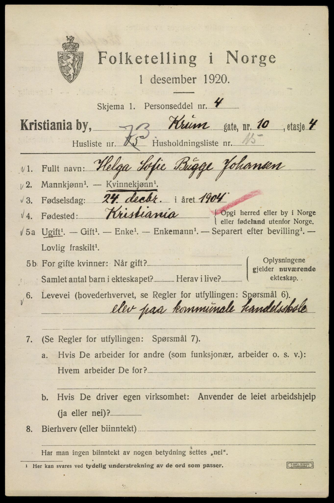 SAO, 1920 census for Kristiania, 1920, p. 354331