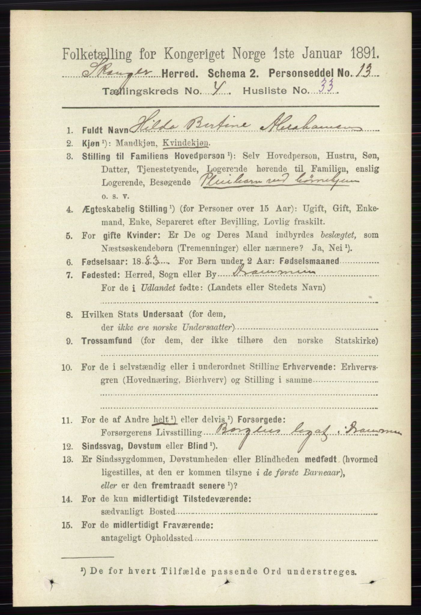 RA, 1891 census for 0712 Skoger, 1891, p. 2507