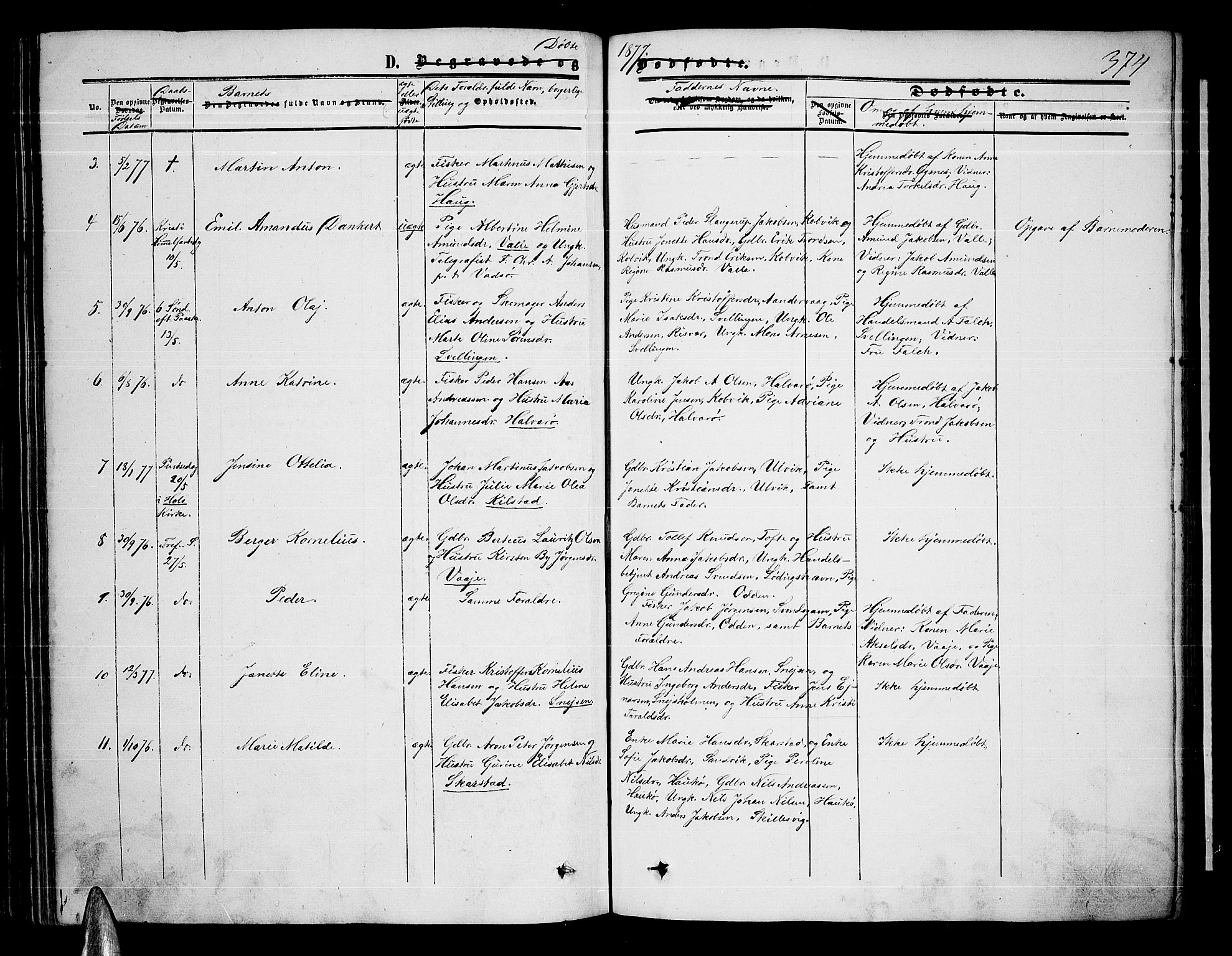 Ministerialprotokoller, klokkerbøker og fødselsregistre - Nordland, AV/SAT-A-1459/872/L1046: Parish register (copy) no. 872C02, 1852-1879, p. 374