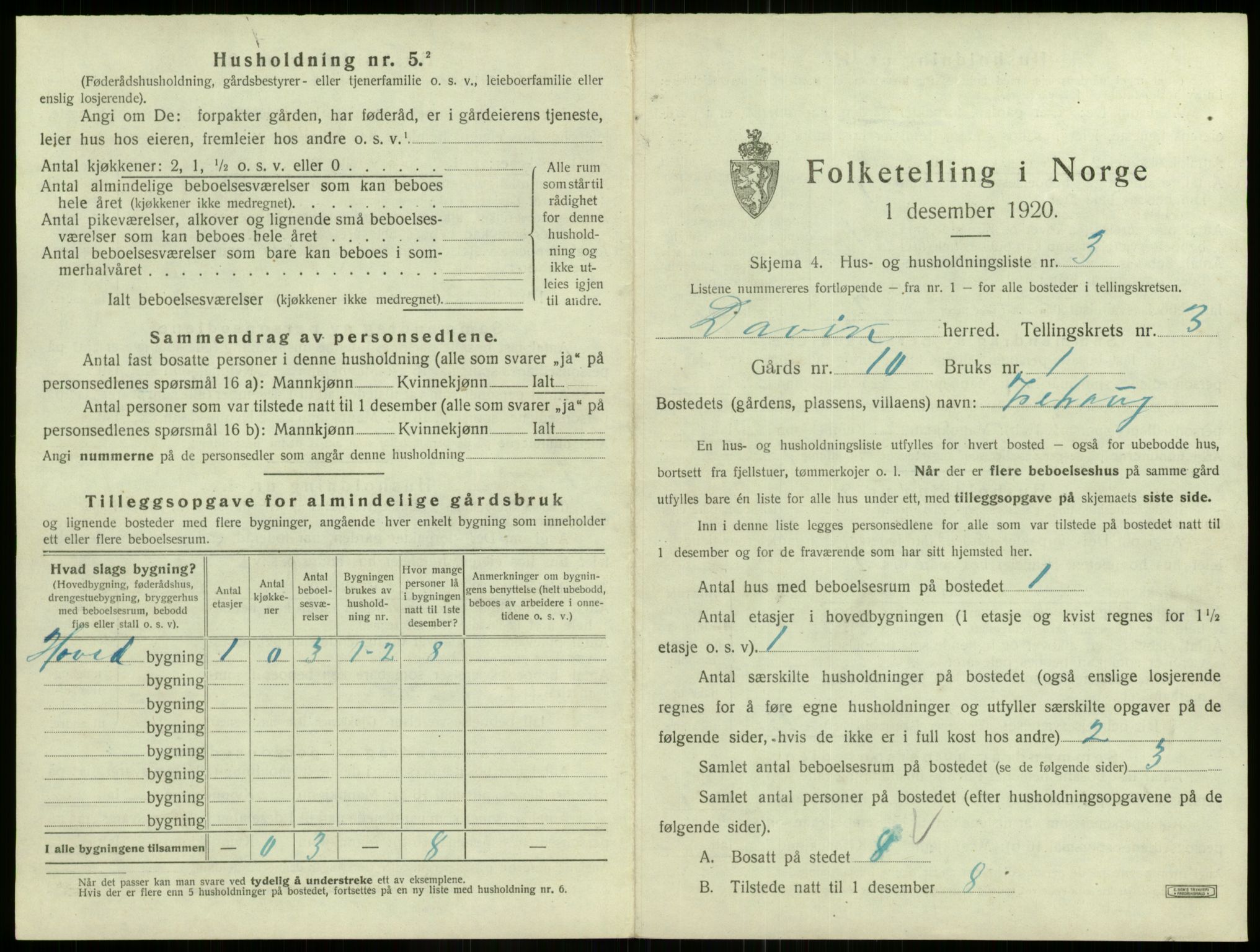 SAB, 1920 census for Davik, 1920, p. 145