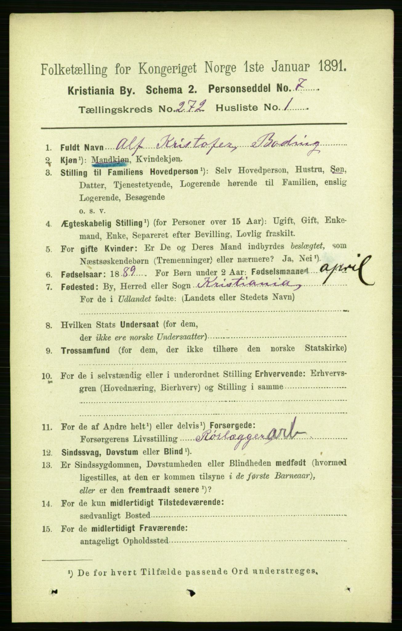 RA, 1891 census for 0301 Kristiania, 1891, p. 165166