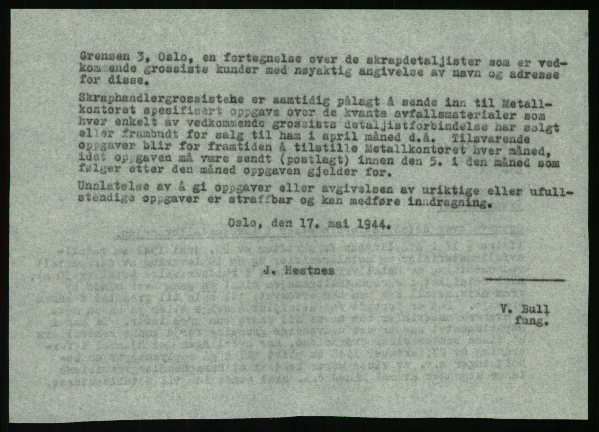 Direktoratet for industriforsyning, Sekretariatet, AV/RA-S-4153/D/Df/L0054: 9. Metallkontoret, 1940-1945, p. 1814