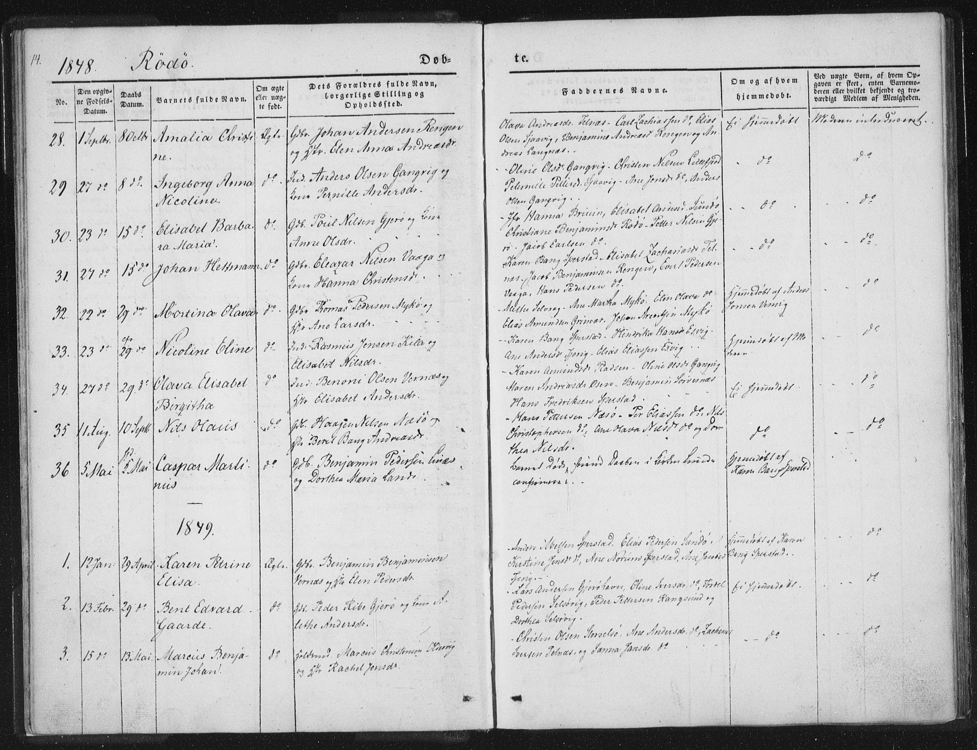 Ministerialprotokoller, klokkerbøker og fødselsregistre - Nordland, SAT/A-1459/841/L0602: Parish register (official) no. 841A08 /1, 1845-1859, p. 14