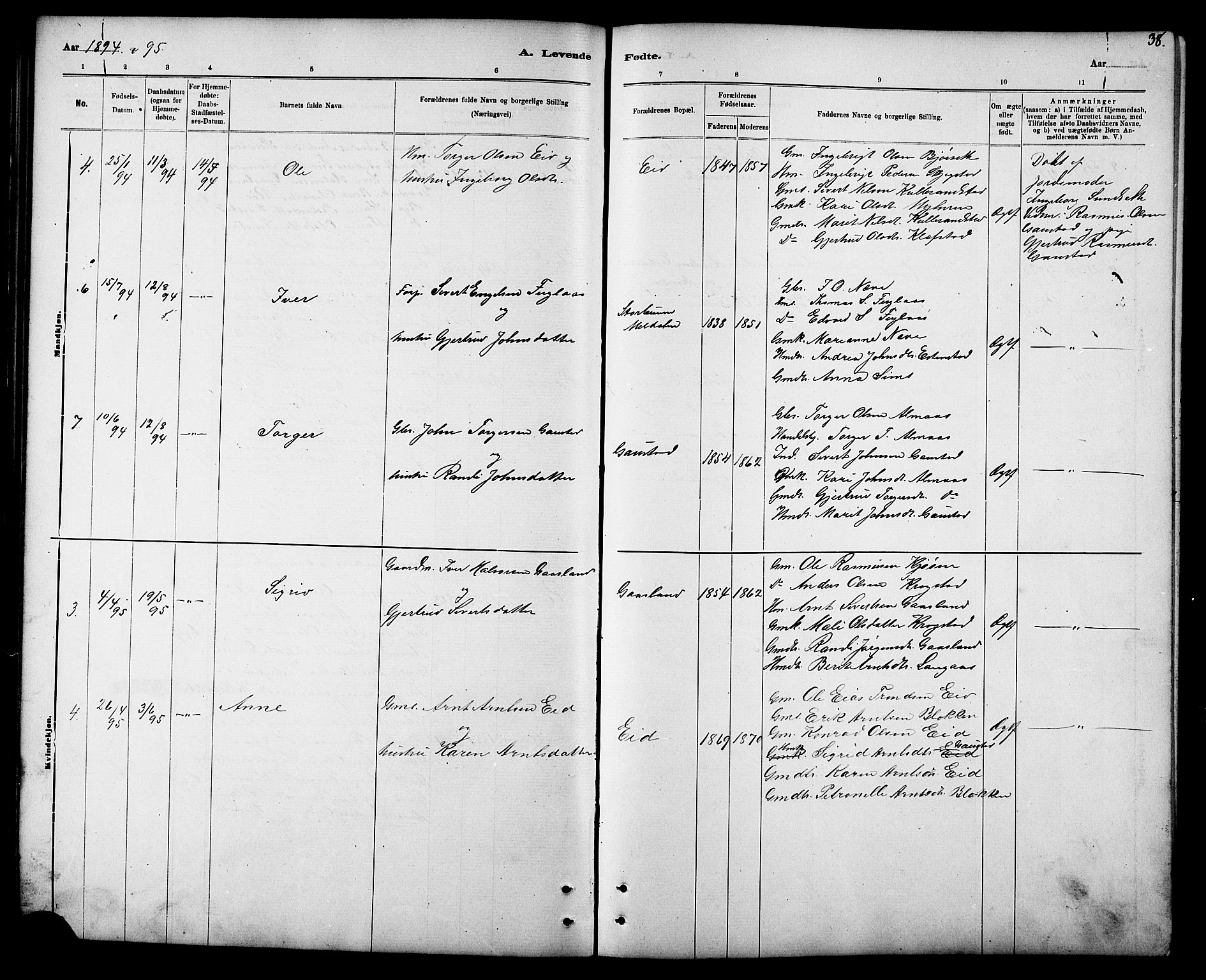 Ministerialprotokoller, klokkerbøker og fødselsregistre - Sør-Trøndelag, AV/SAT-A-1456/694/L1132: Parish register (copy) no. 694C04, 1887-1914, p. 38