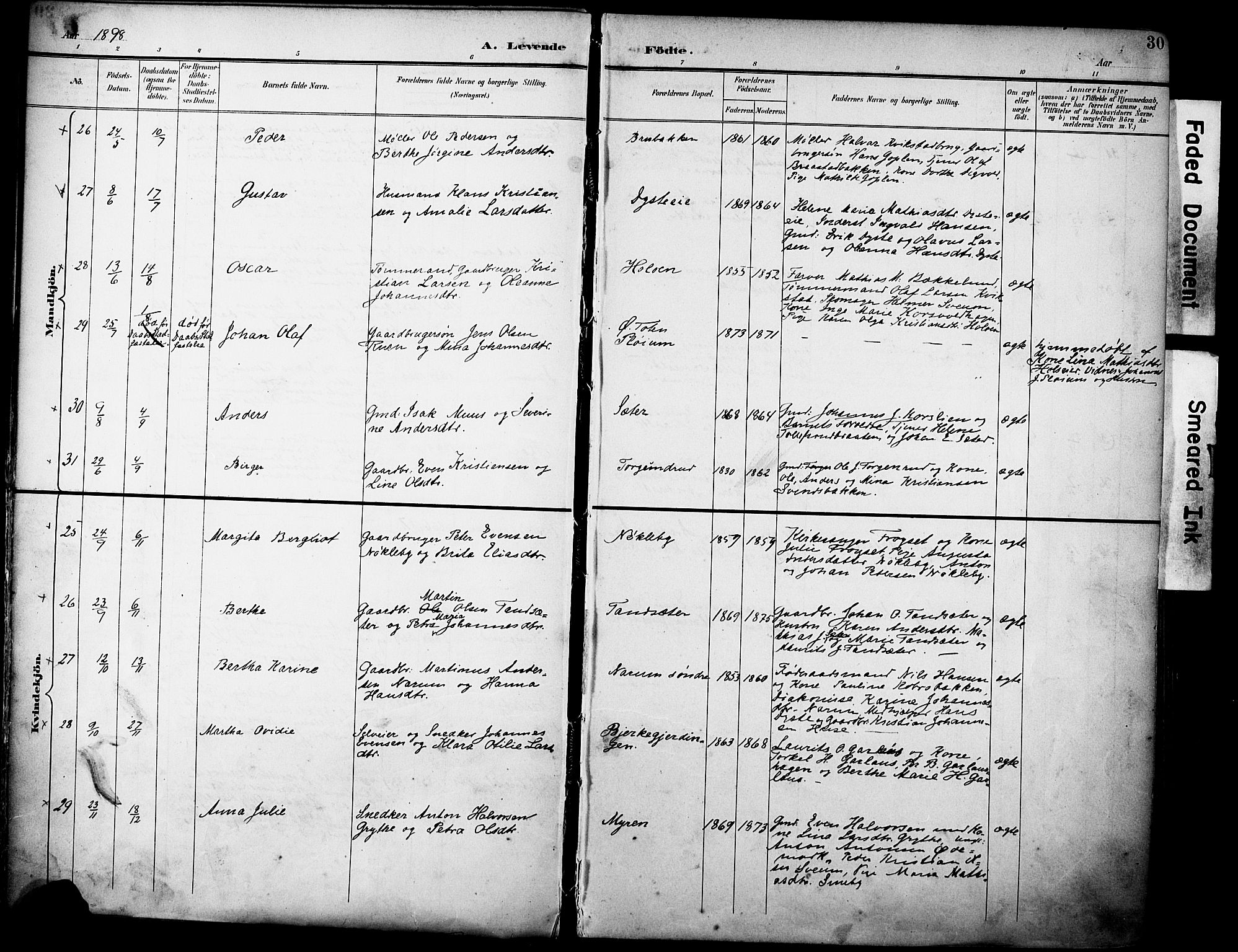 Vestre Toten prestekontor, SAH/PREST-108/H/Ha/Haa/L0013: Parish register (official) no. 13, 1895-1911, p. 30