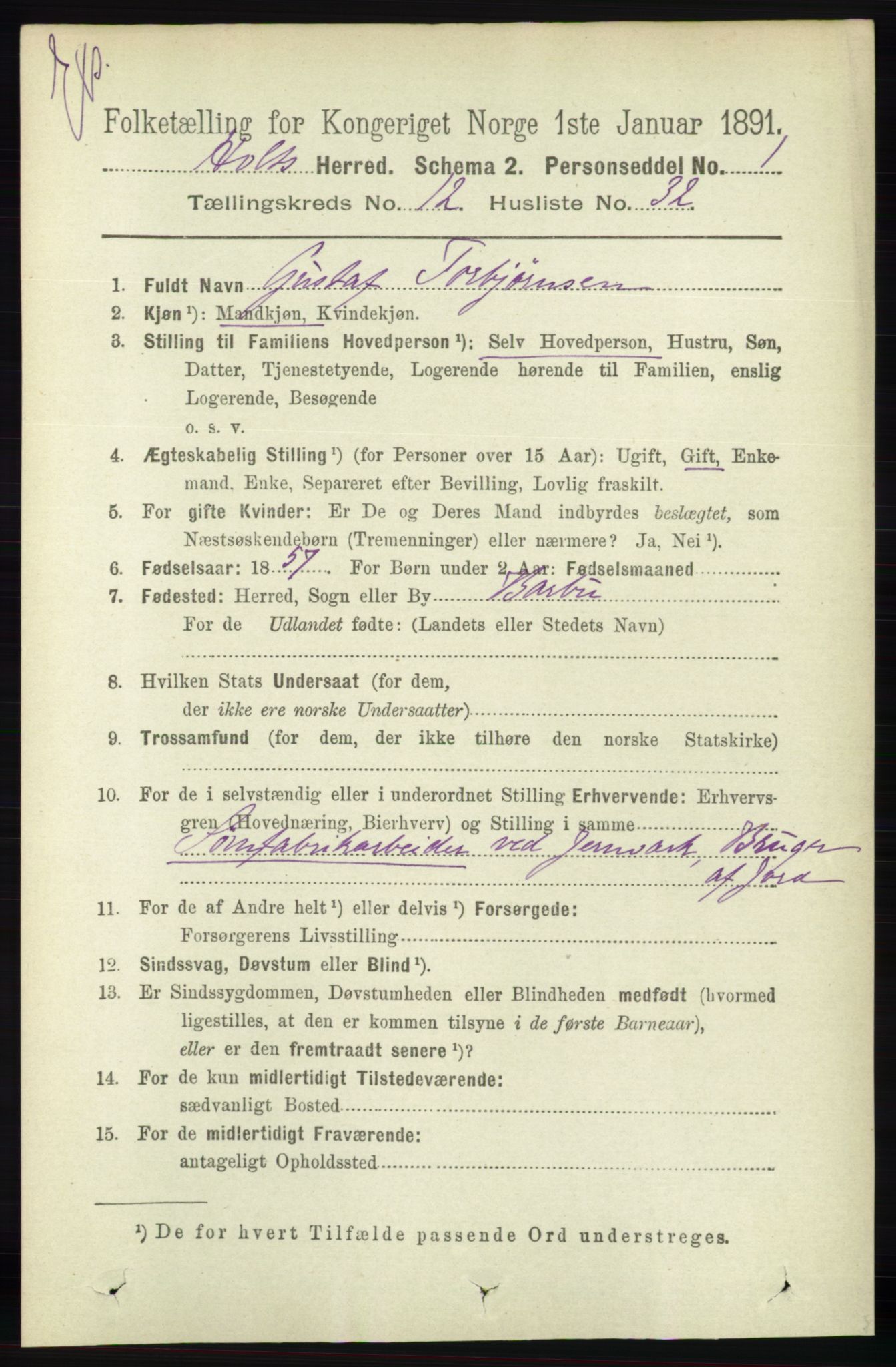 RA, Census 1891 for Nedenes amt: Gjenparter av personsedler for beslektede ektefeller, menn, 1891, p. 343