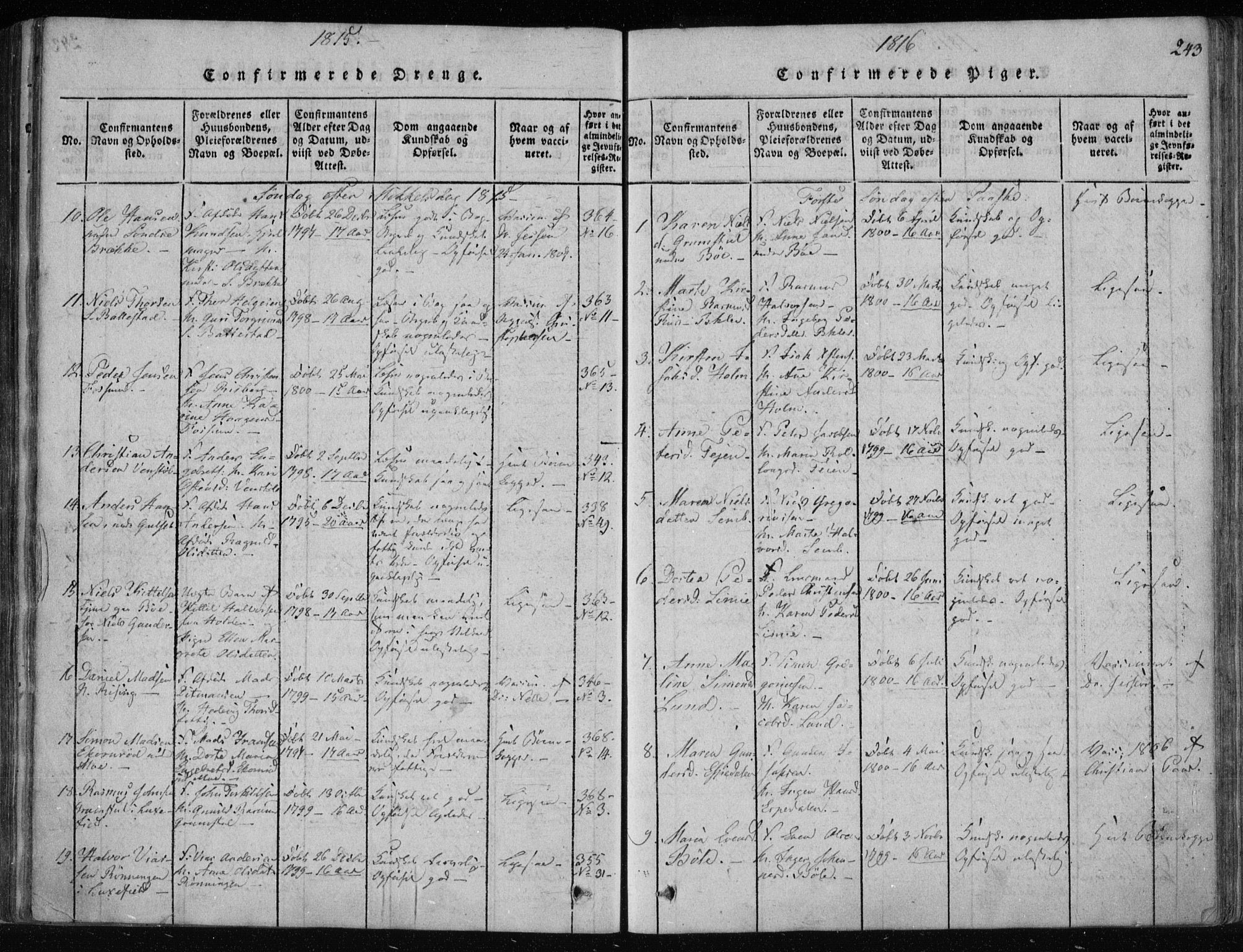 Gjerpen kirkebøker, SAKO/A-265/F/Fa/L0004: Parish register (official) no. I 4, 1814-1823, p. 243