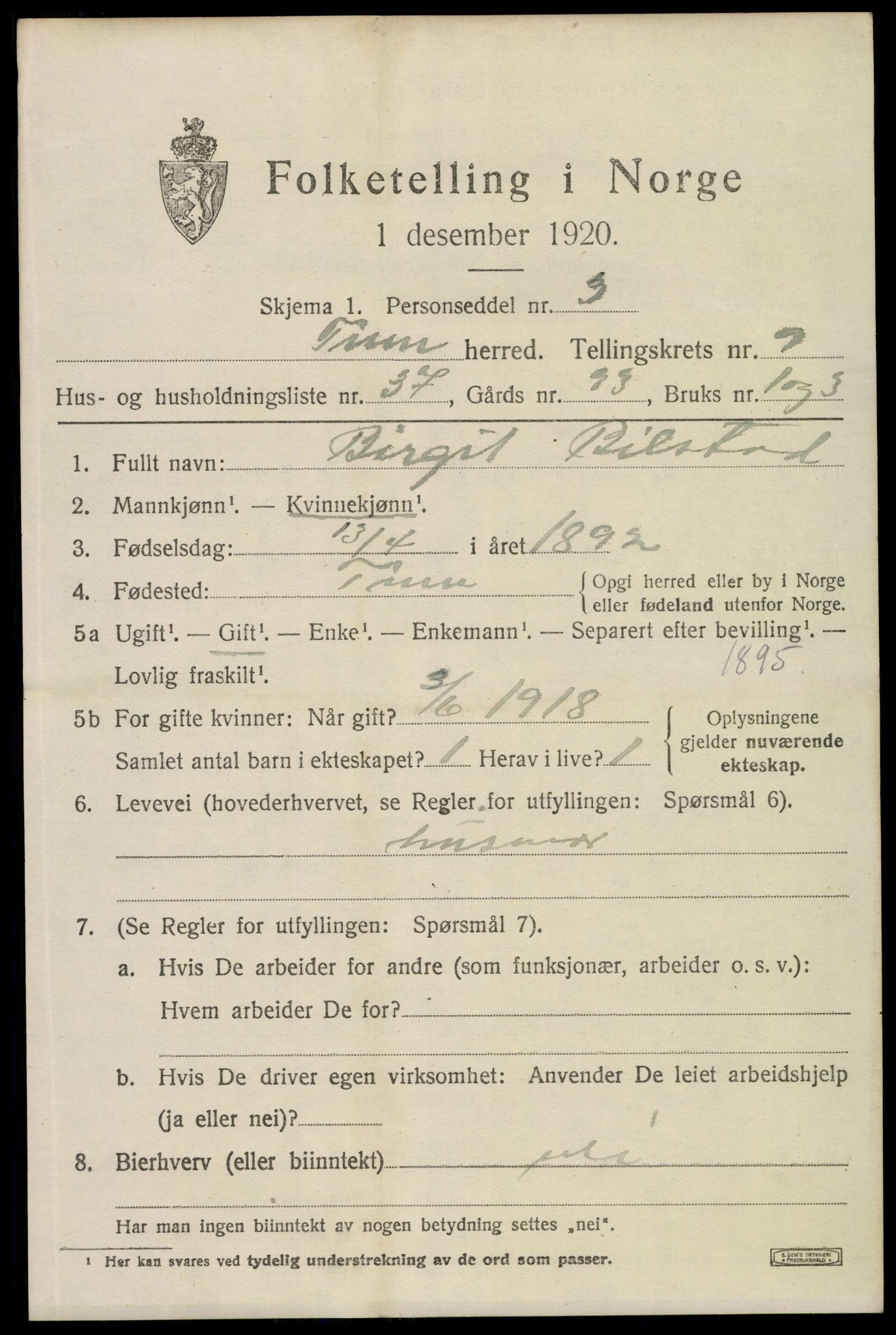 SAKO, 1920 census for Tinn, 1920, p. 6340