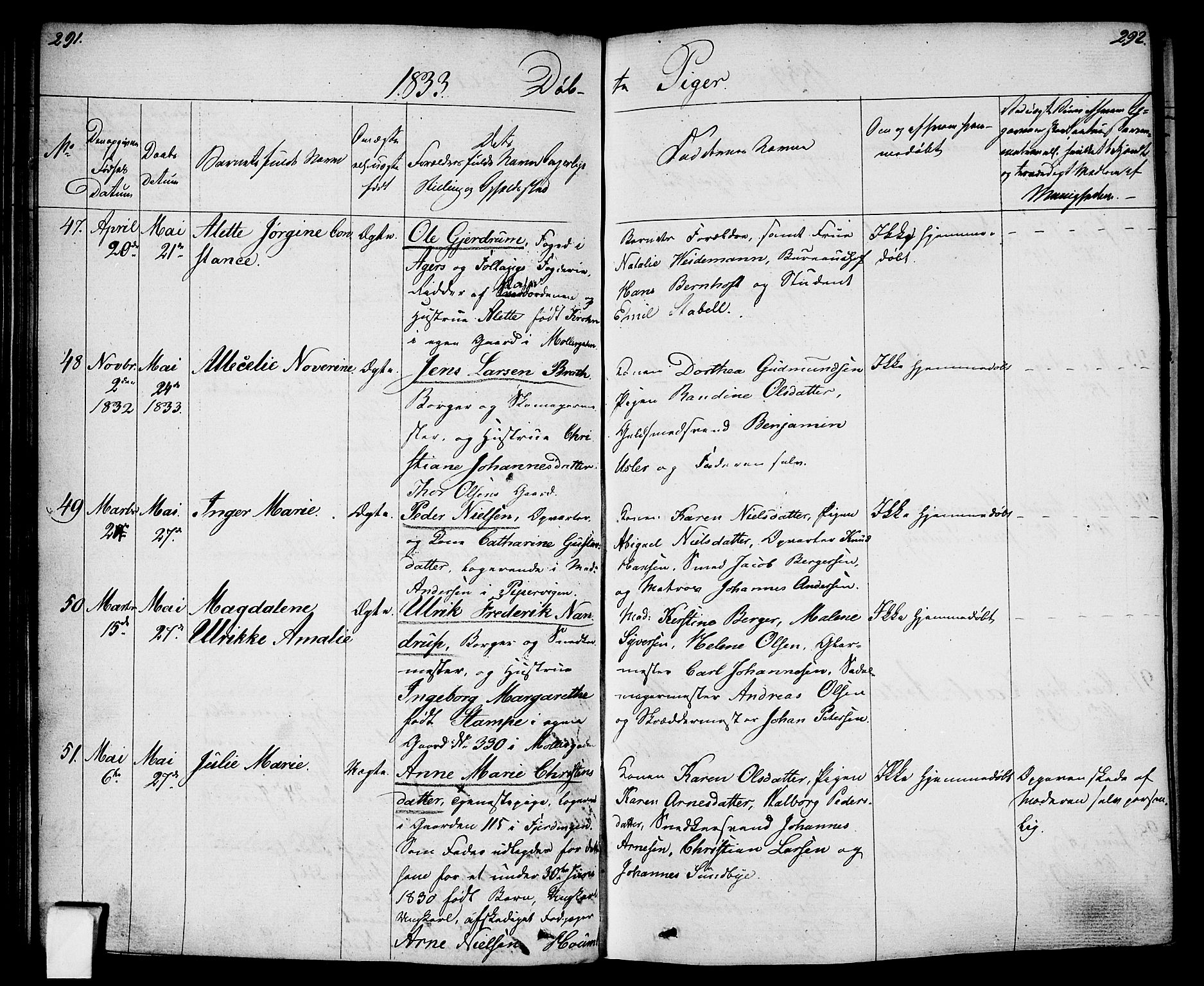 Oslo domkirke Kirkebøker, SAO/A-10752/F/Fa/L0011: Parish register (official) no. 11, 1830-1836, p. 291-292