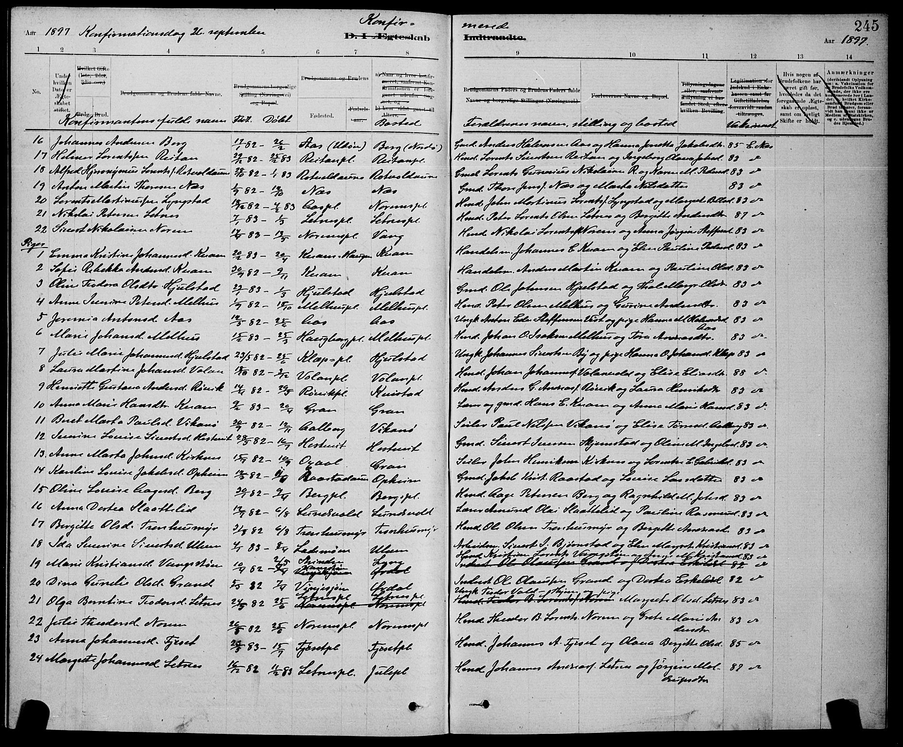Ministerialprotokoller, klokkerbøker og fødselsregistre - Nord-Trøndelag, SAT/A-1458/730/L0301: Parish register (copy) no. 730C04, 1880-1897, p. 245