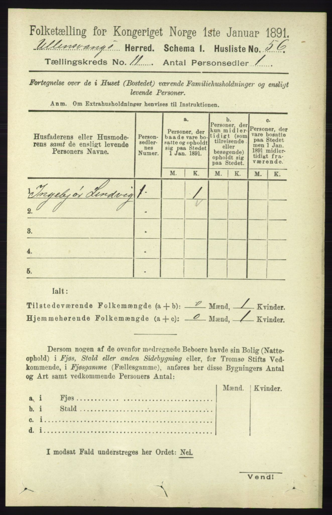 RA, 1891 census for 1230 Ullensvang, 1891, p. 4257