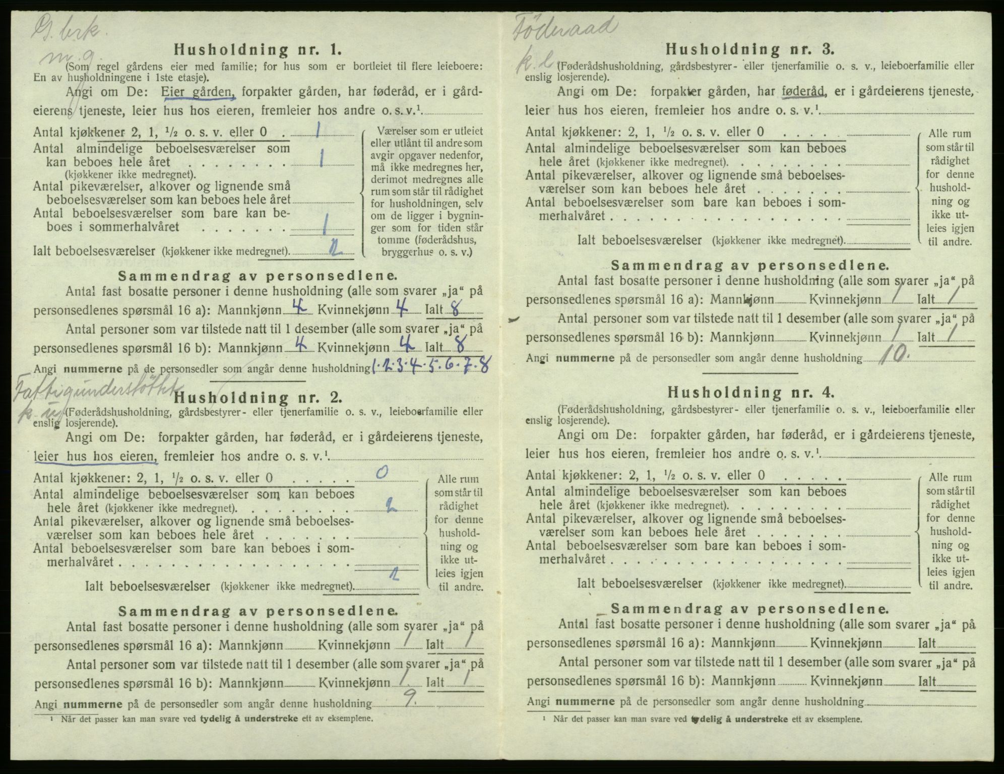 SAB, 1920 census for Bremnes, 1920, p. 1018