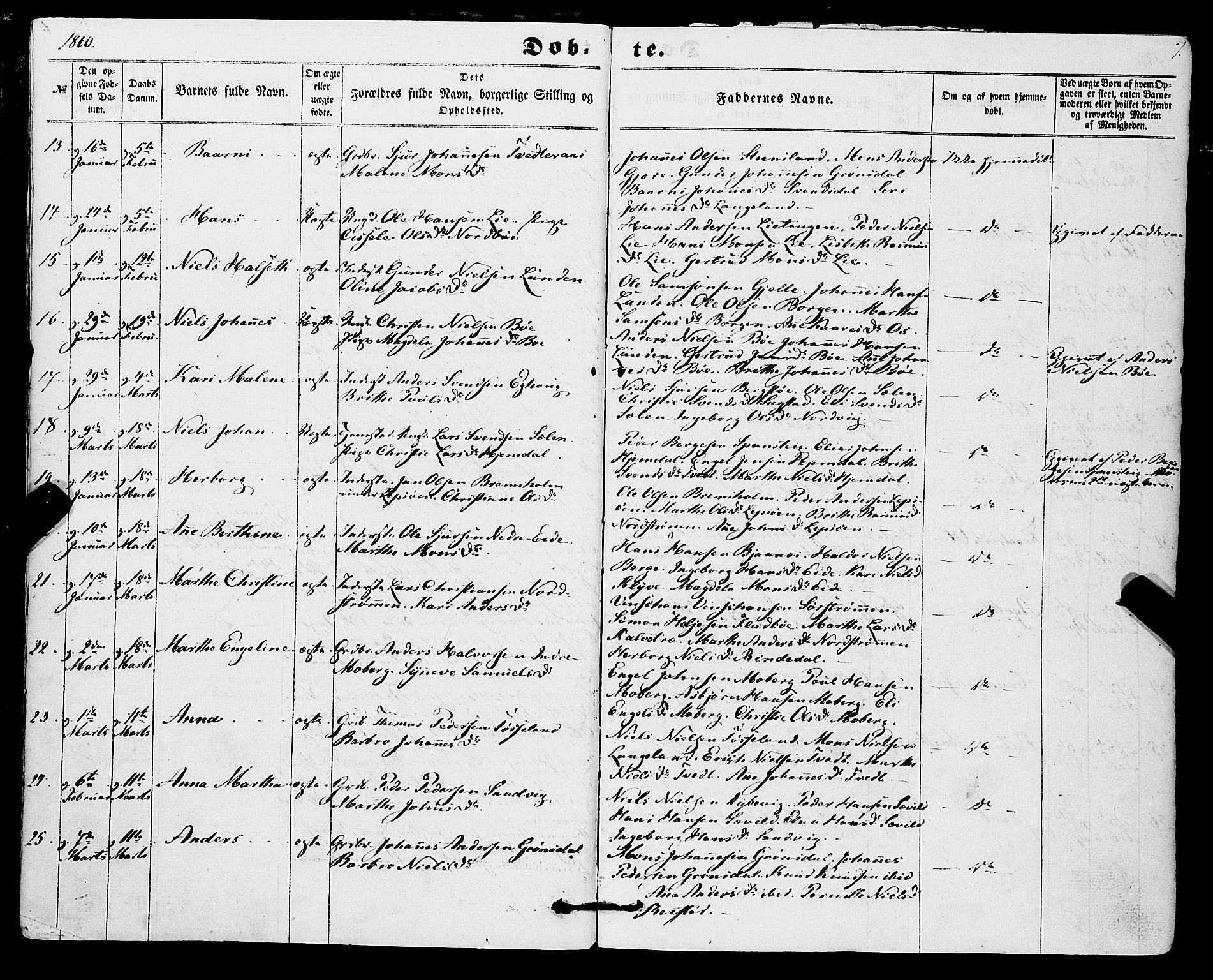 Os sokneprestembete, SAB/A-99929: Parish register (official) no. A 17, 1860-1873, p. 7