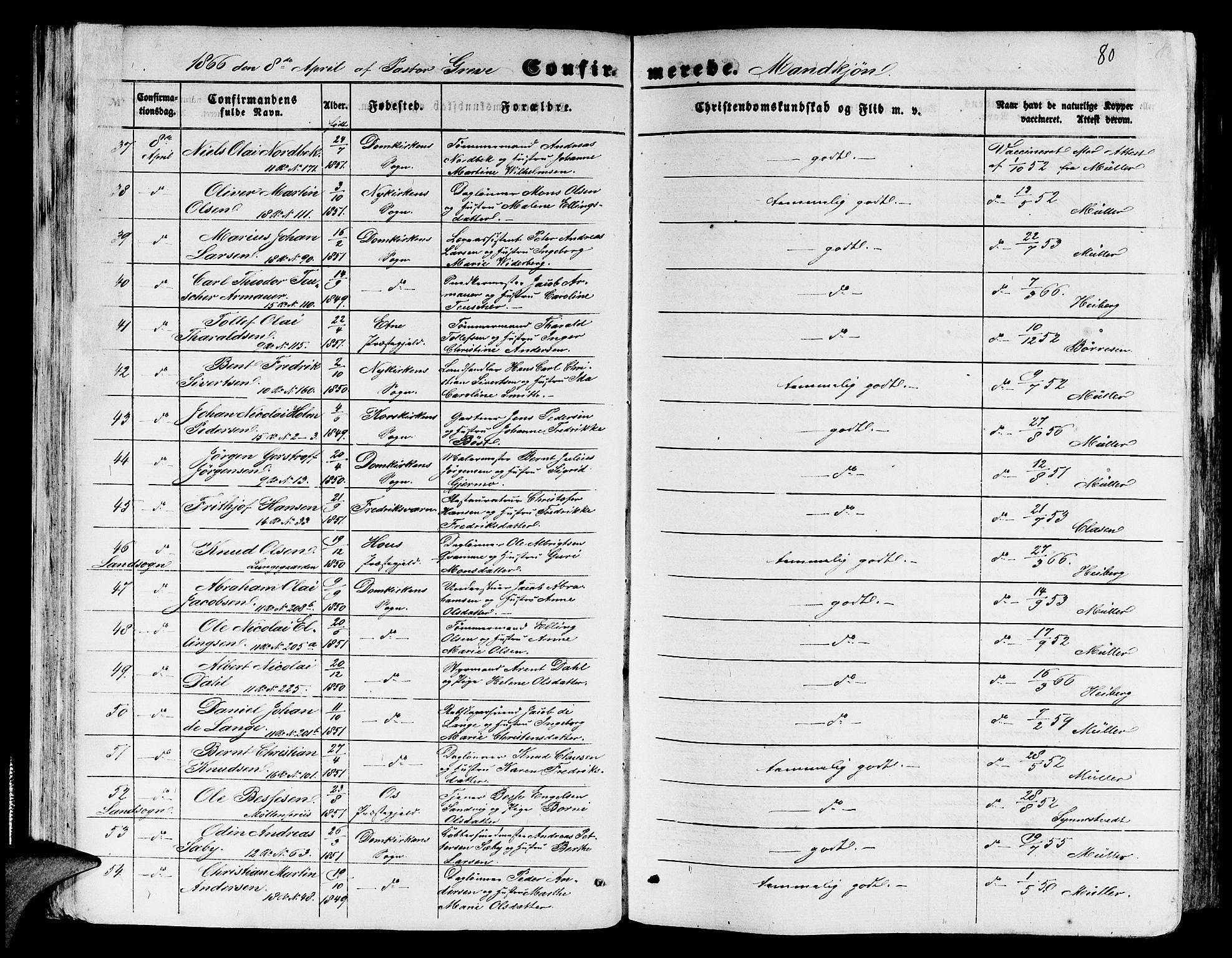 Domkirken sokneprestembete, SAB/A-74801/H/Hab/L0023: Parish register (copy) no. C 3, 1854-1880, p. 80