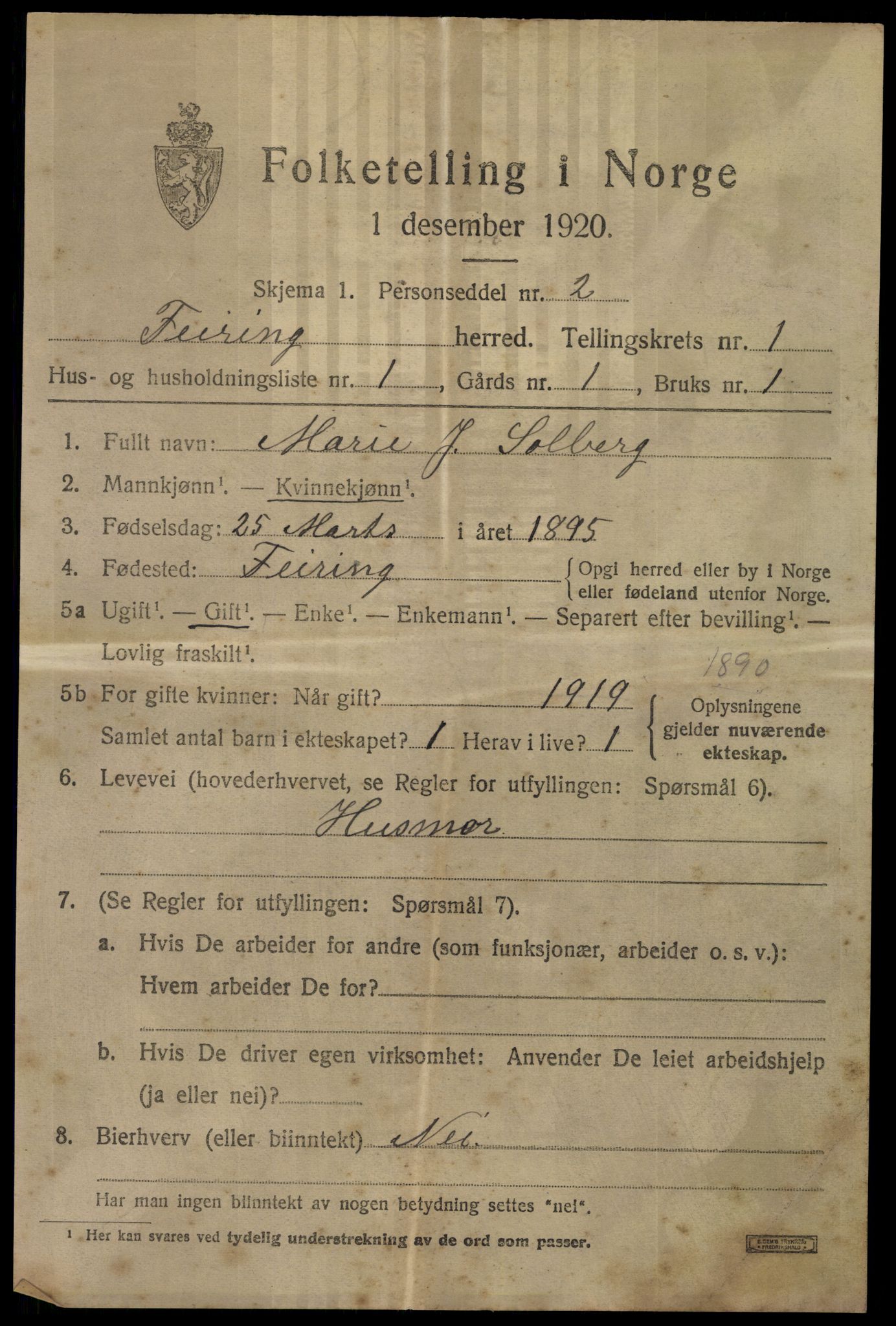 SAO, 1920 census for Feiring, 1920, p. 428