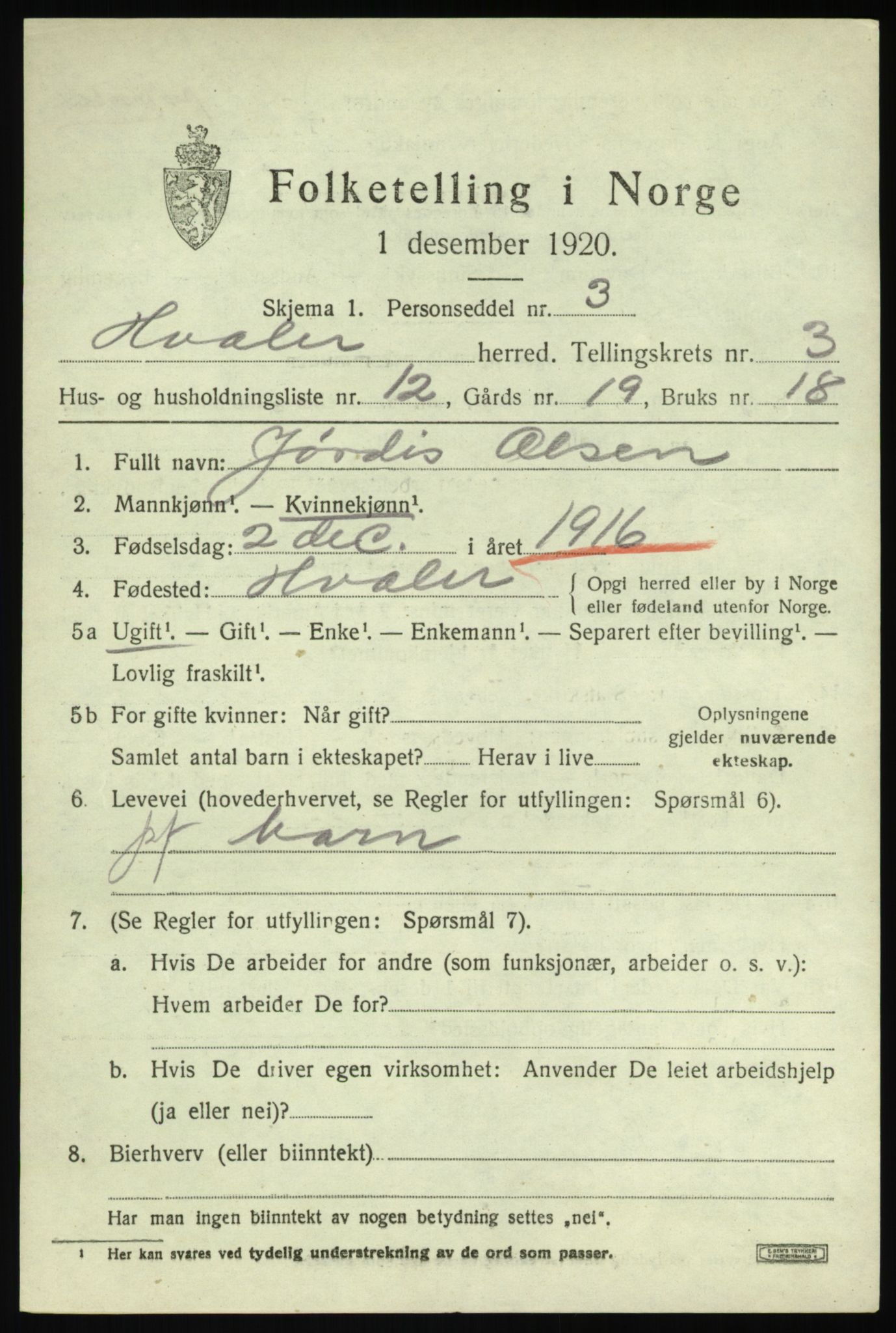 SAO, 1920 census for Hvaler, 1920, p. 4124