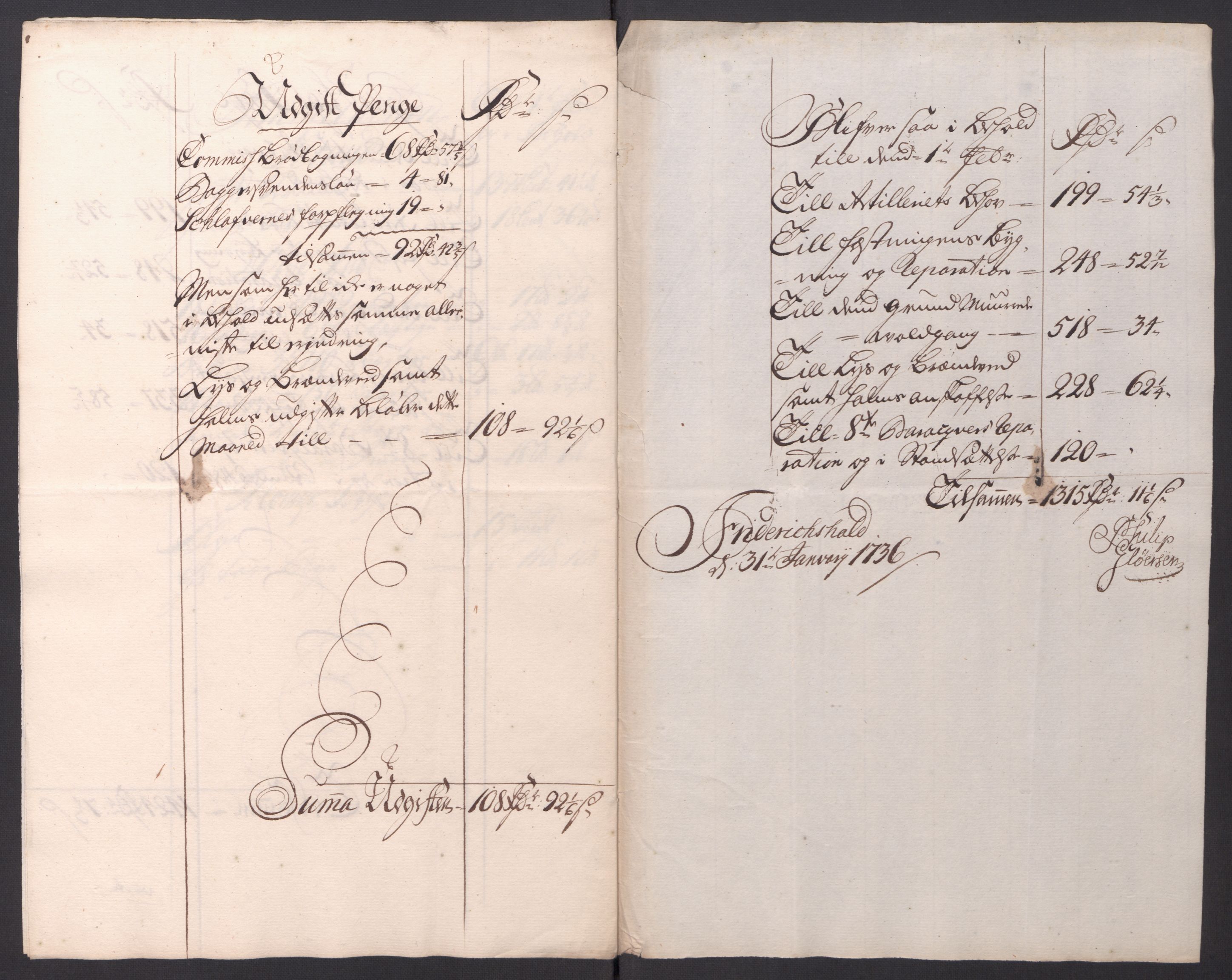 Kommanderende general (KG I) med Det norske krigsdirektorium, AV/RA-EA-5419/D/L0154: Fredriksten festning: Brev, inventarfortegnelser og regnskapsekstrakter, 1730-1739, p. 461