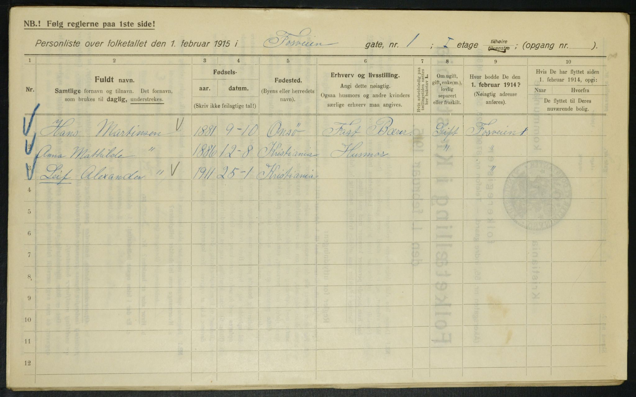 OBA, Municipal Census 1915 for Kristiania, 1915, p. 24211