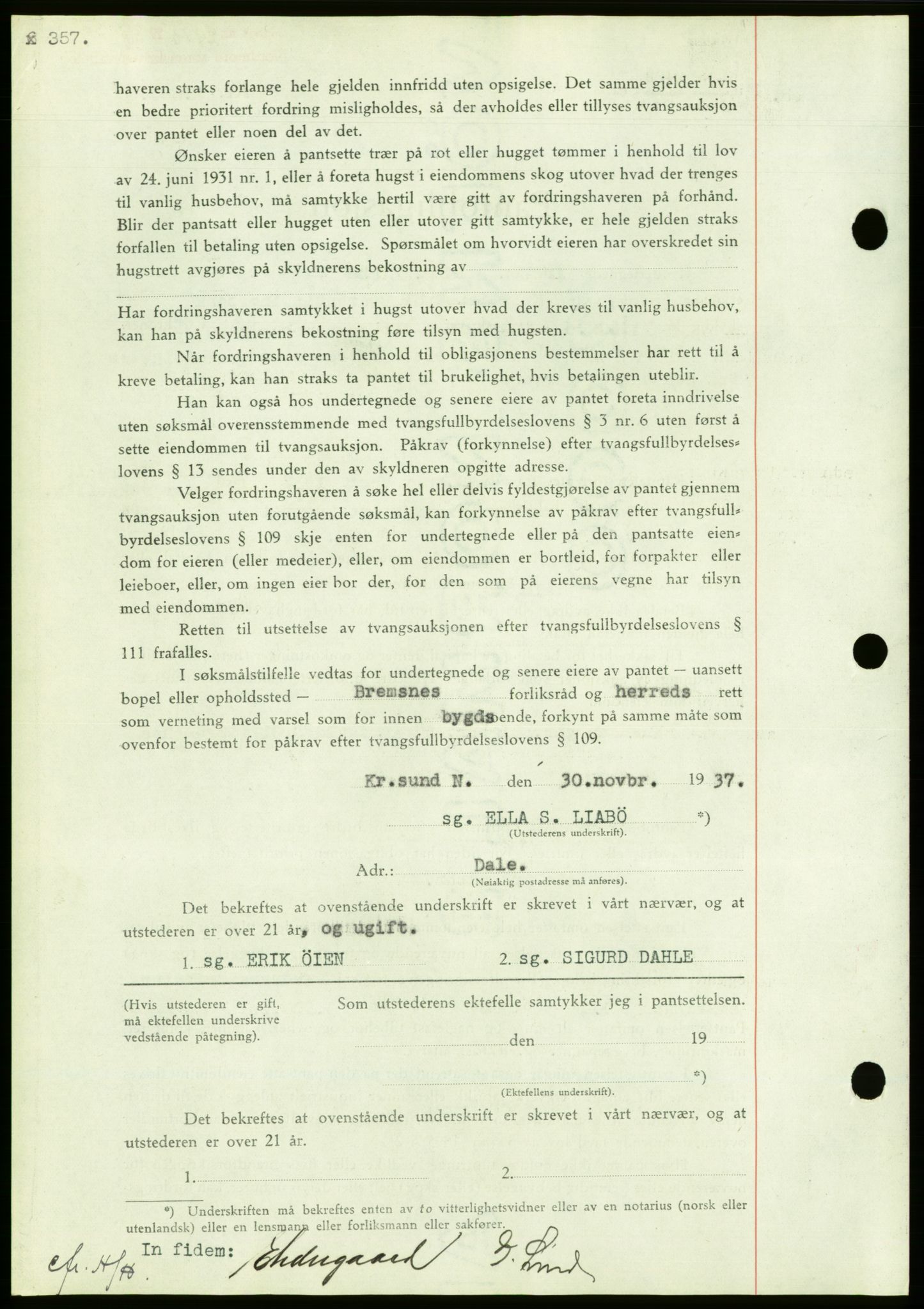 Nordmøre sorenskriveri, AV/SAT-A-4132/1/2/2Ca/L0092: Mortgage book no. B82, 1937-1938, Diary no: : 2915/1937