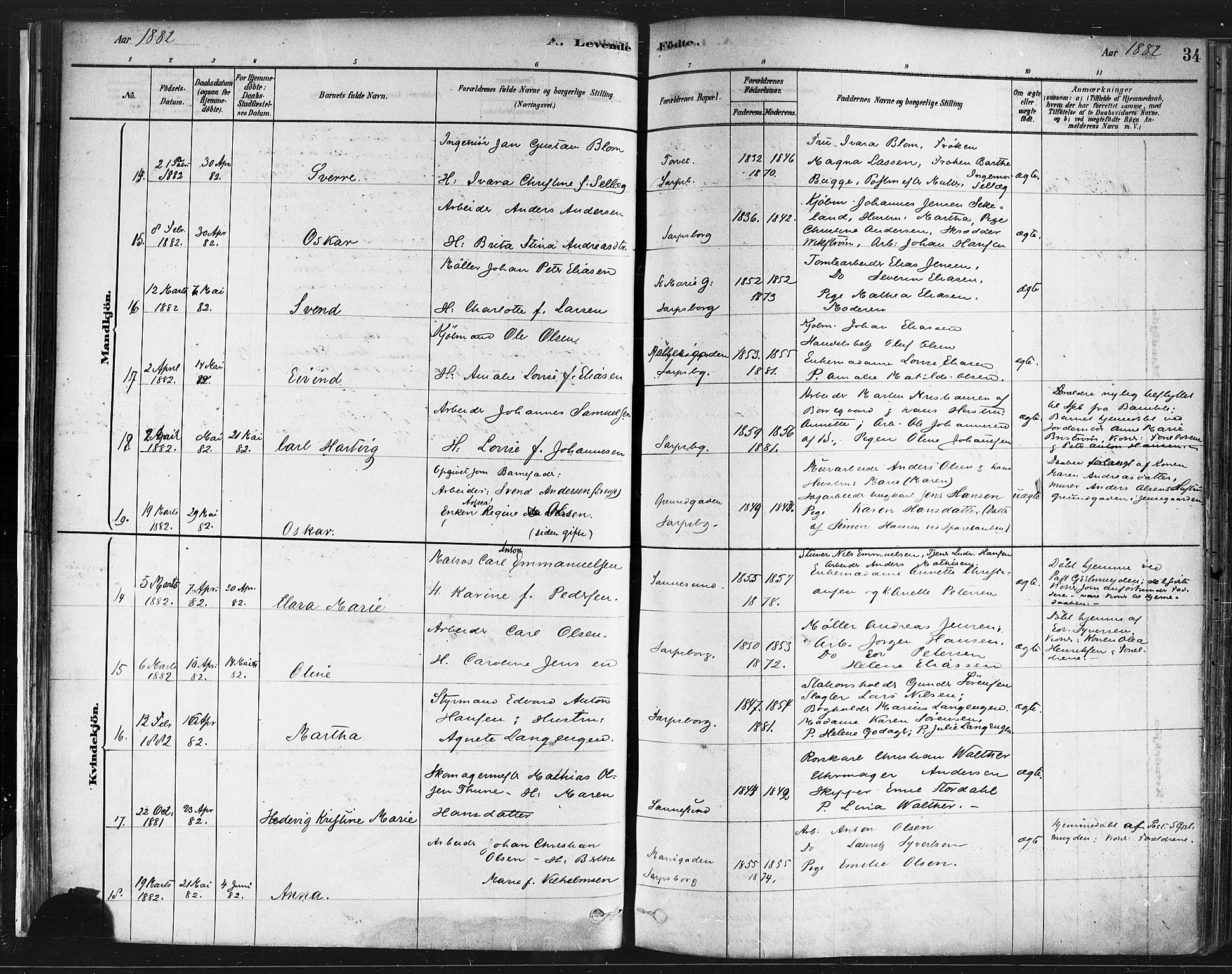 Sarpsborg prestekontor Kirkebøker, AV/SAO-A-2006/F/Fa/L0003: Parish register (official) no. 3, 1878-1891, p. 34