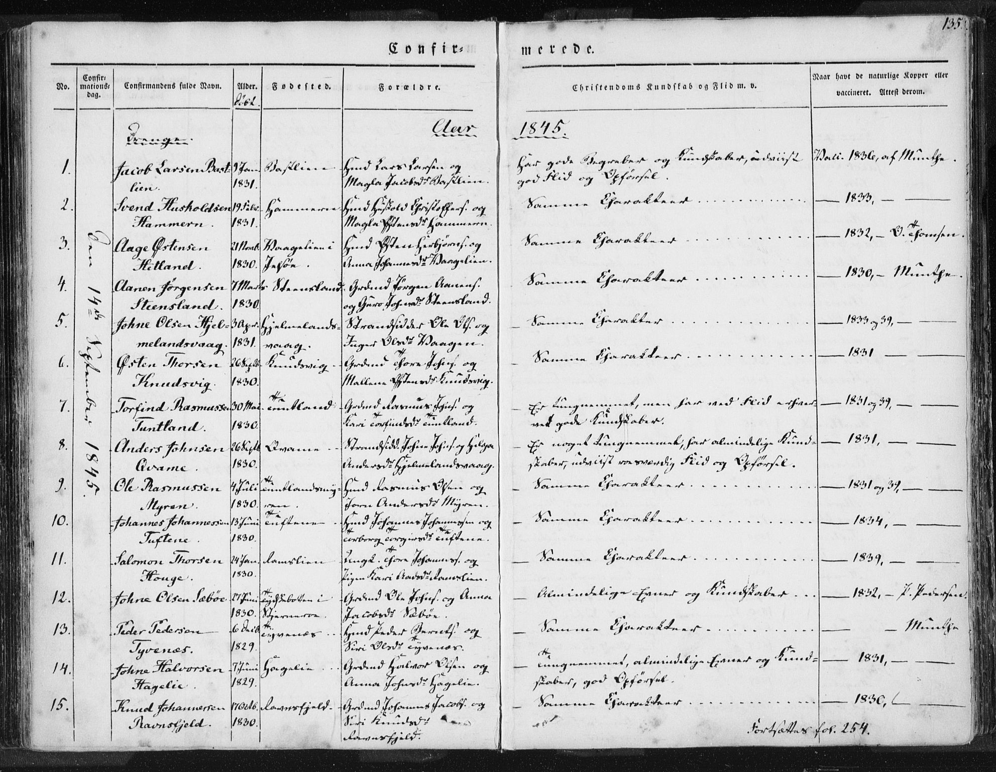 Hjelmeland sokneprestkontor, SAST/A-101843/01/IV/L0006: Parish register (official) no. A 6, 1834-1845, p. 135