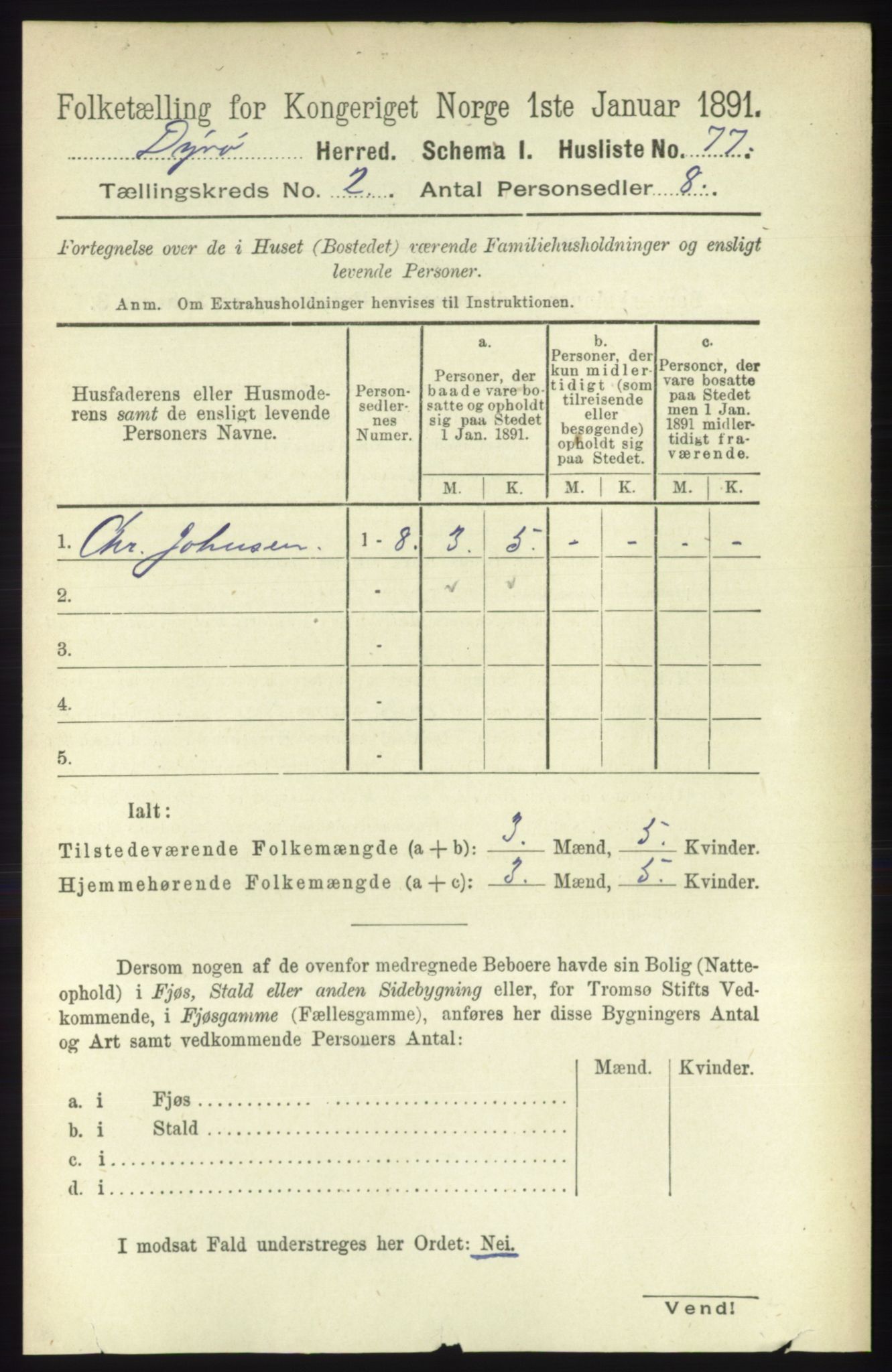 RA, 1891 census for 1926 Dyrøy, 1891, p. 529