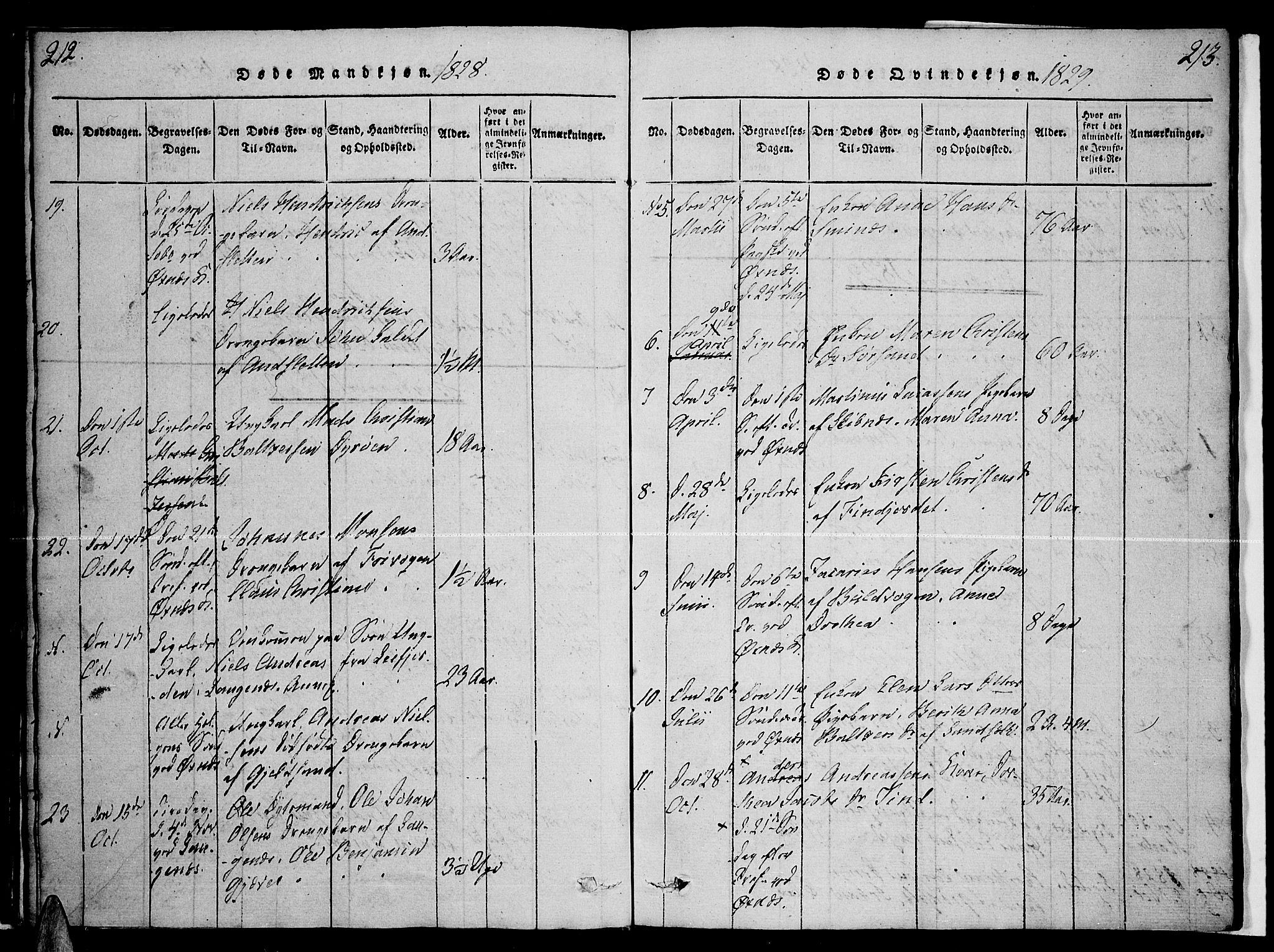 Ministerialprotokoller, klokkerbøker og fødselsregistre - Nordland, SAT/A-1459/893/L1331: Parish register (official) no. 893A04, 1820-1840, p. 212-213