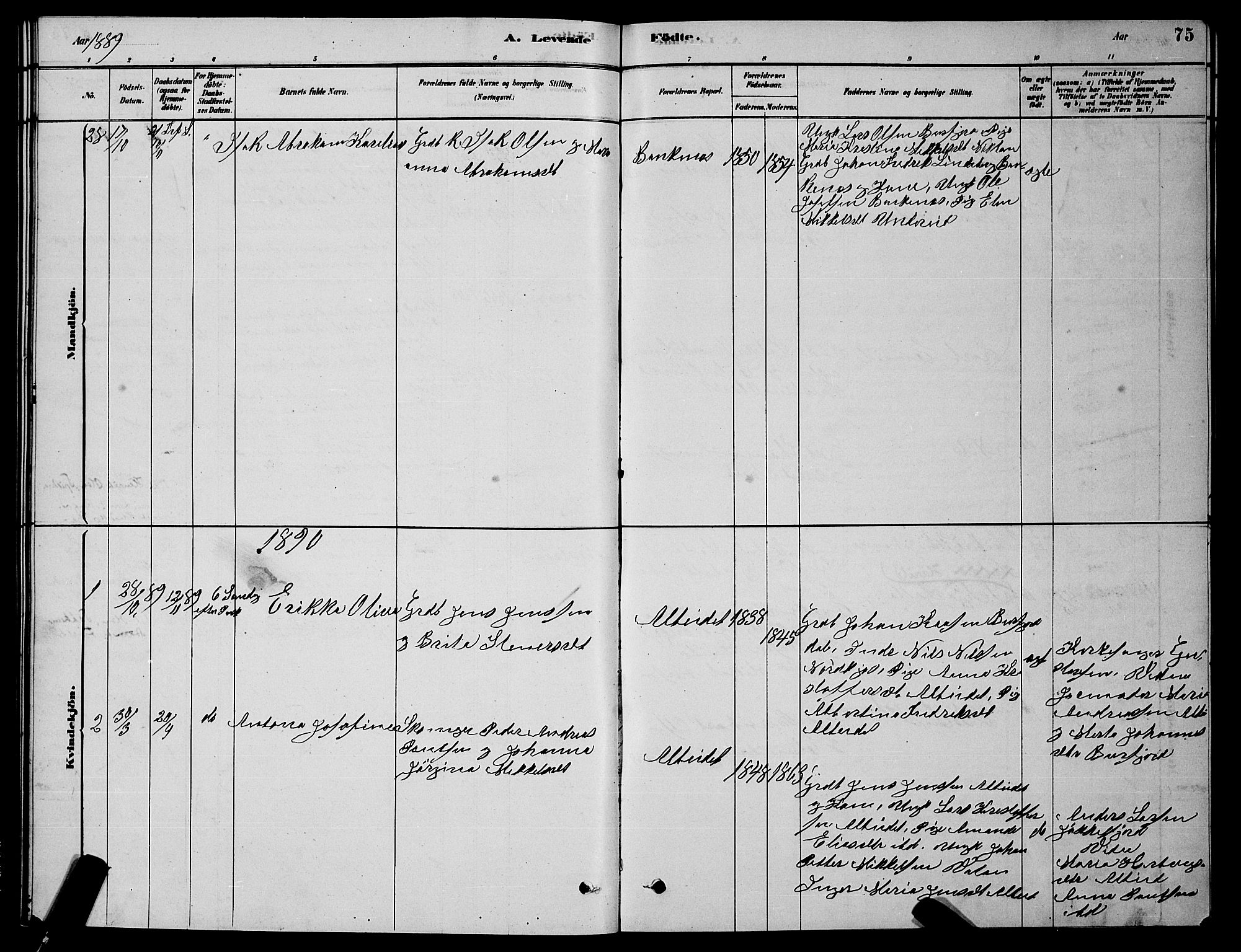 Skjervøy sokneprestkontor, SATØ/S-1300/H/Ha/Hab/L0015klokker: Parish register (copy) no. 15, 1878-1890, p. 75