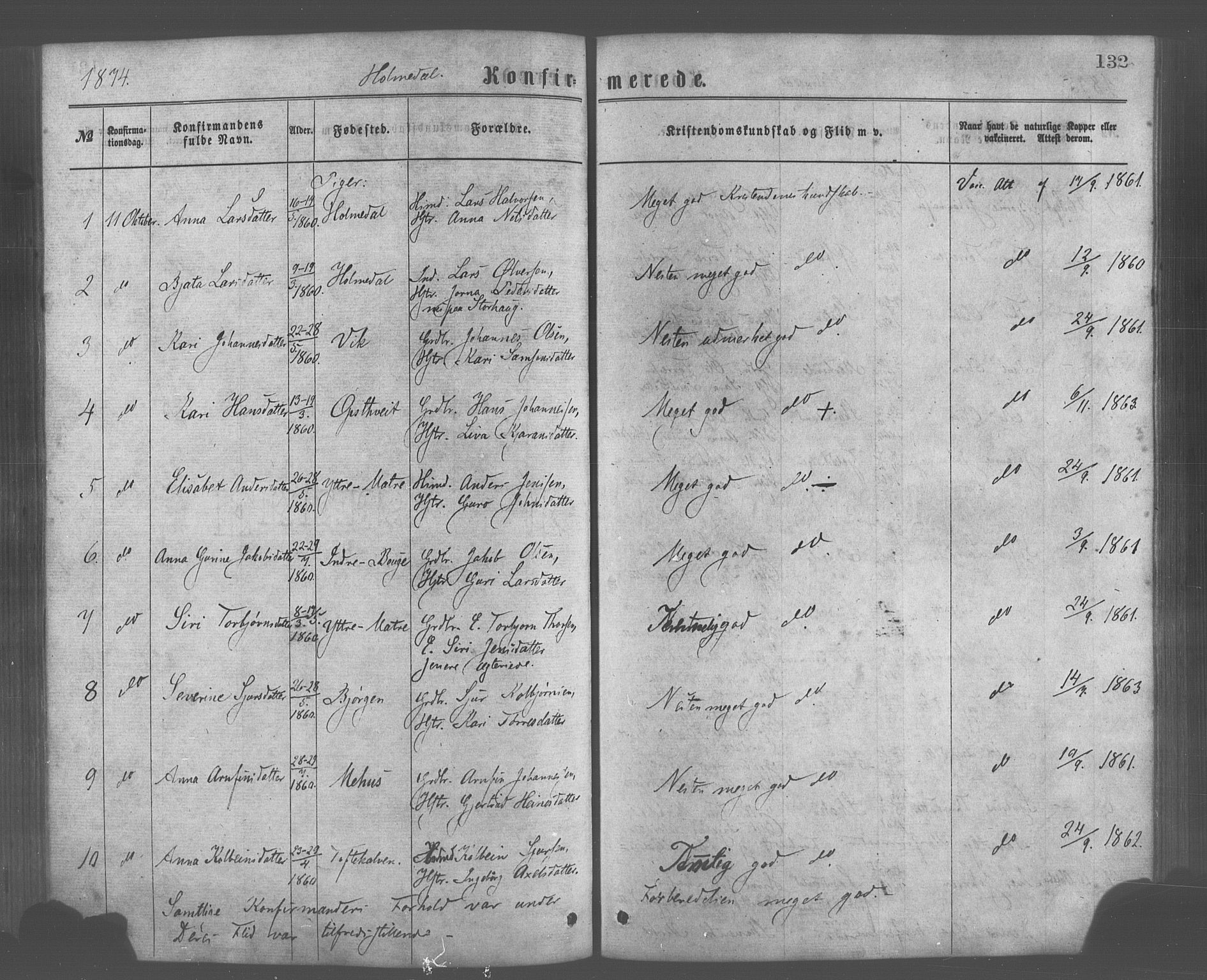 Skånevik sokneprestembete, AV/SAB-A-77801/H/Haa: Parish register (official) no. A 6, 1869-1878, p. 132