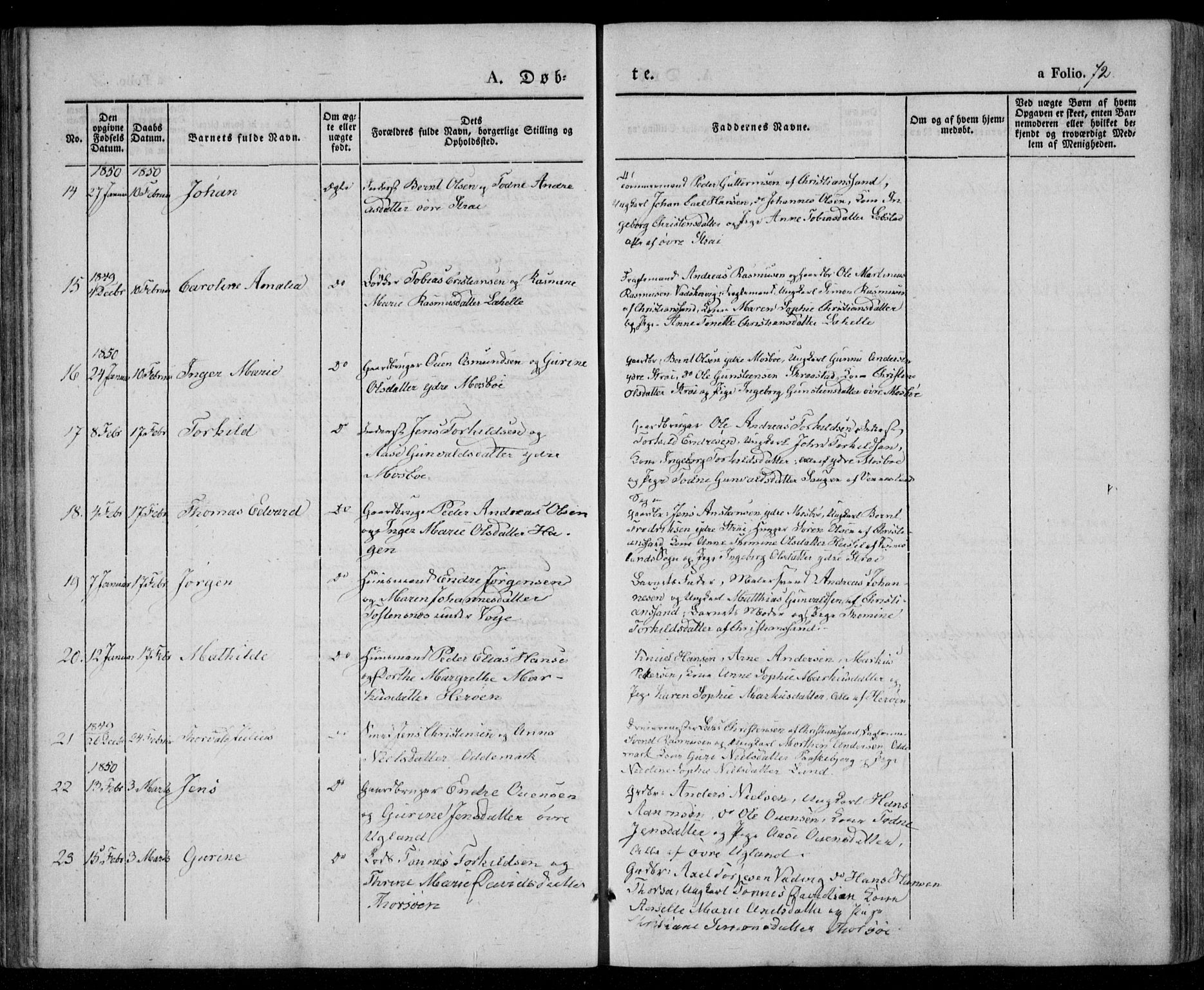 Oddernes sokneprestkontor, SAK/1111-0033/F/Fa/Faa/L0006: Parish register (official) no. A 6, 1838-1851, p. 72
