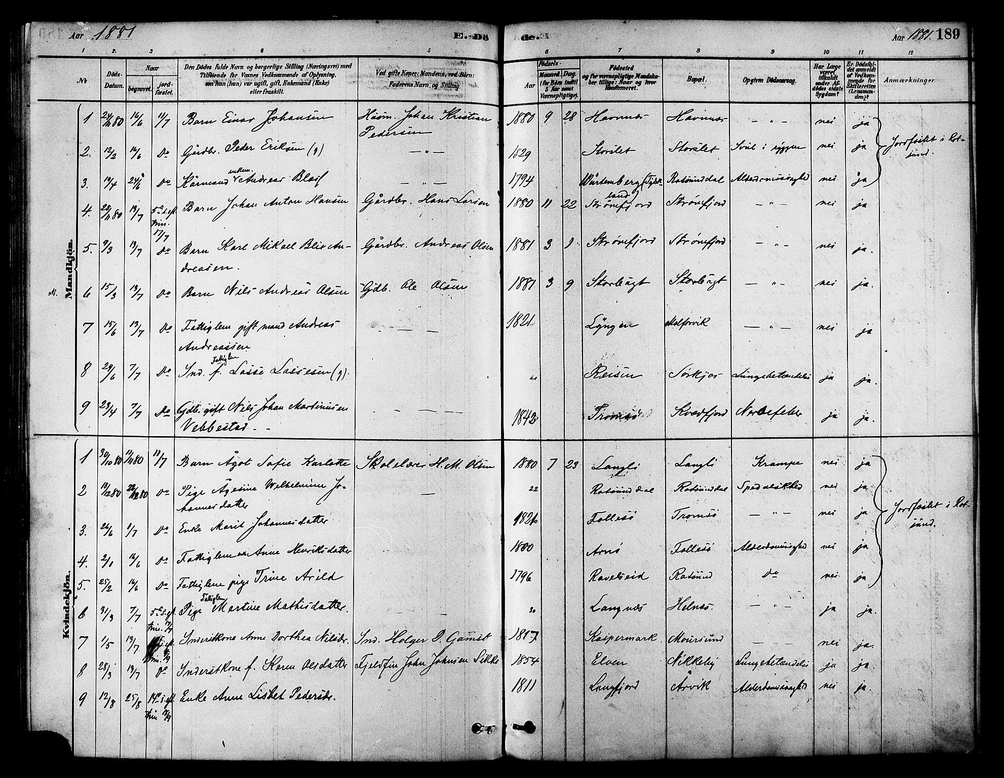 Skjervøy sokneprestkontor, SATØ/S-1300/H/Ha/Haa/L0009kirke: Parish register (official) no. 9, 1878-1887, p. 189